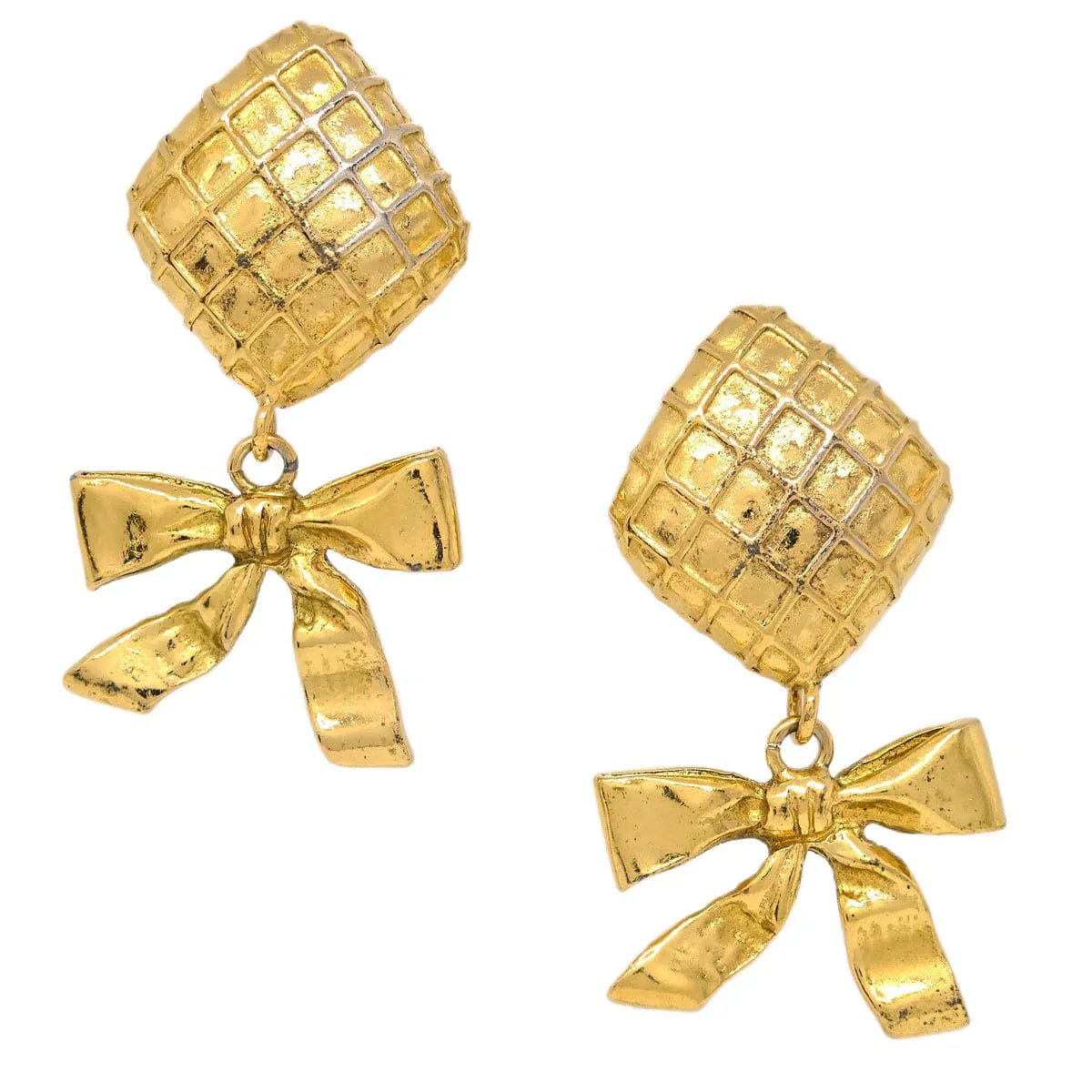 Chanel Gold Bow Rhombus Earrings Clip - On