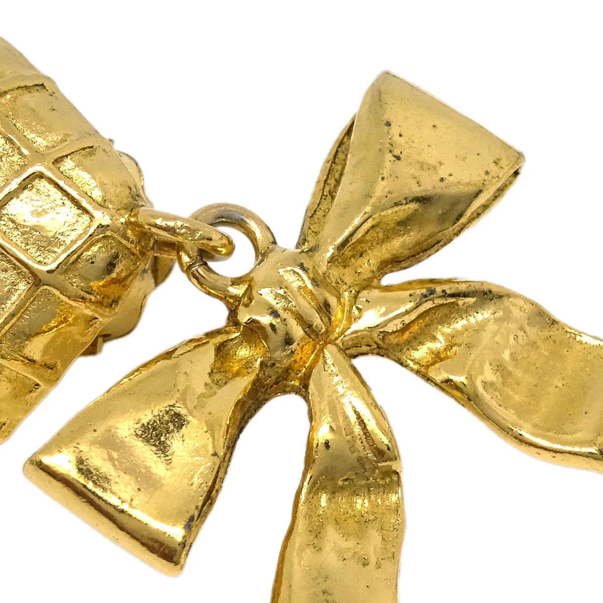 Chanel Gold Bow Rhombus Earrings Clip - On