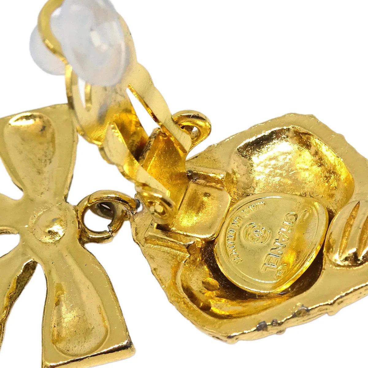 Chanel Gold Bow Rhombus Earrings Clip - On