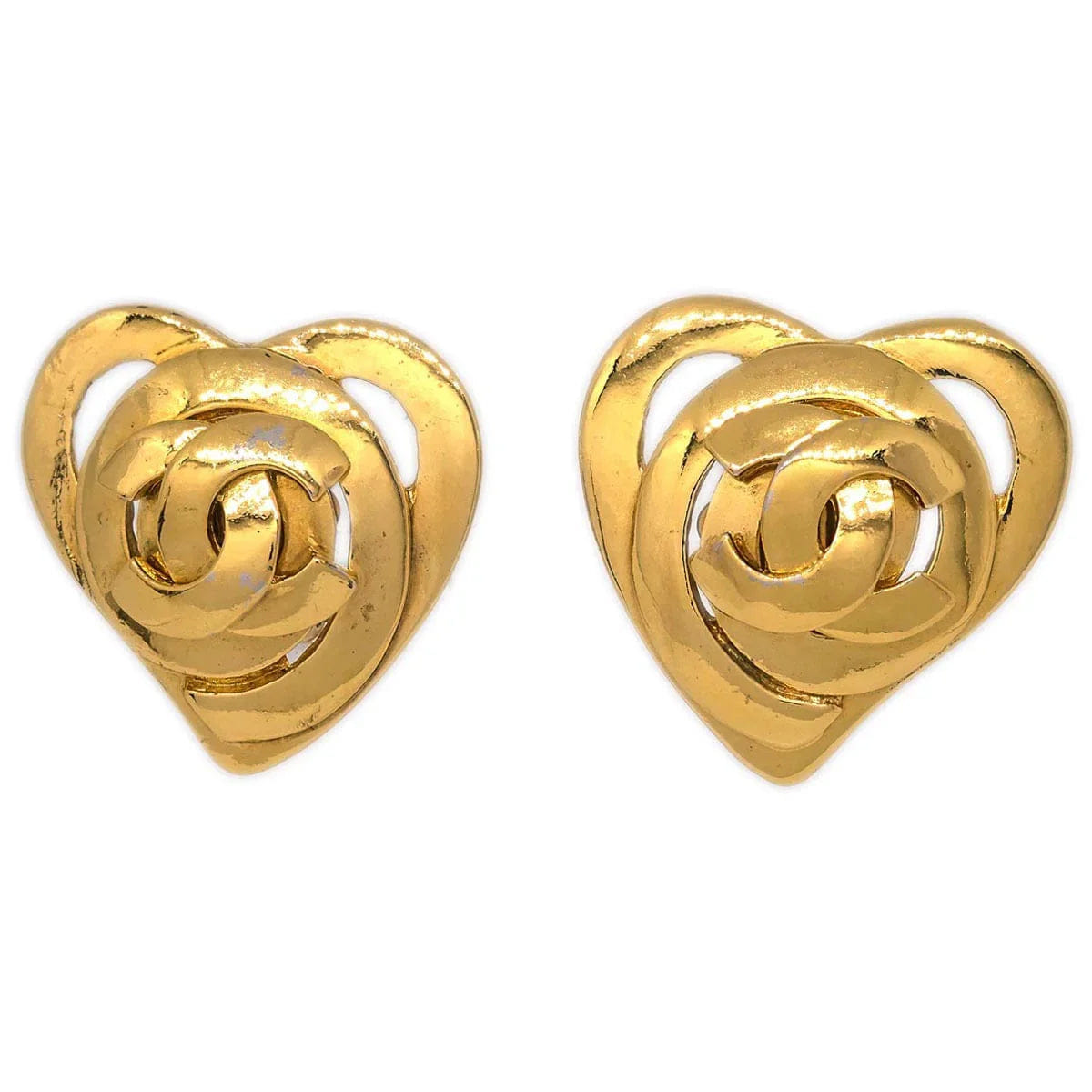Chanel Gold Heart Earrings Clip - On 95P