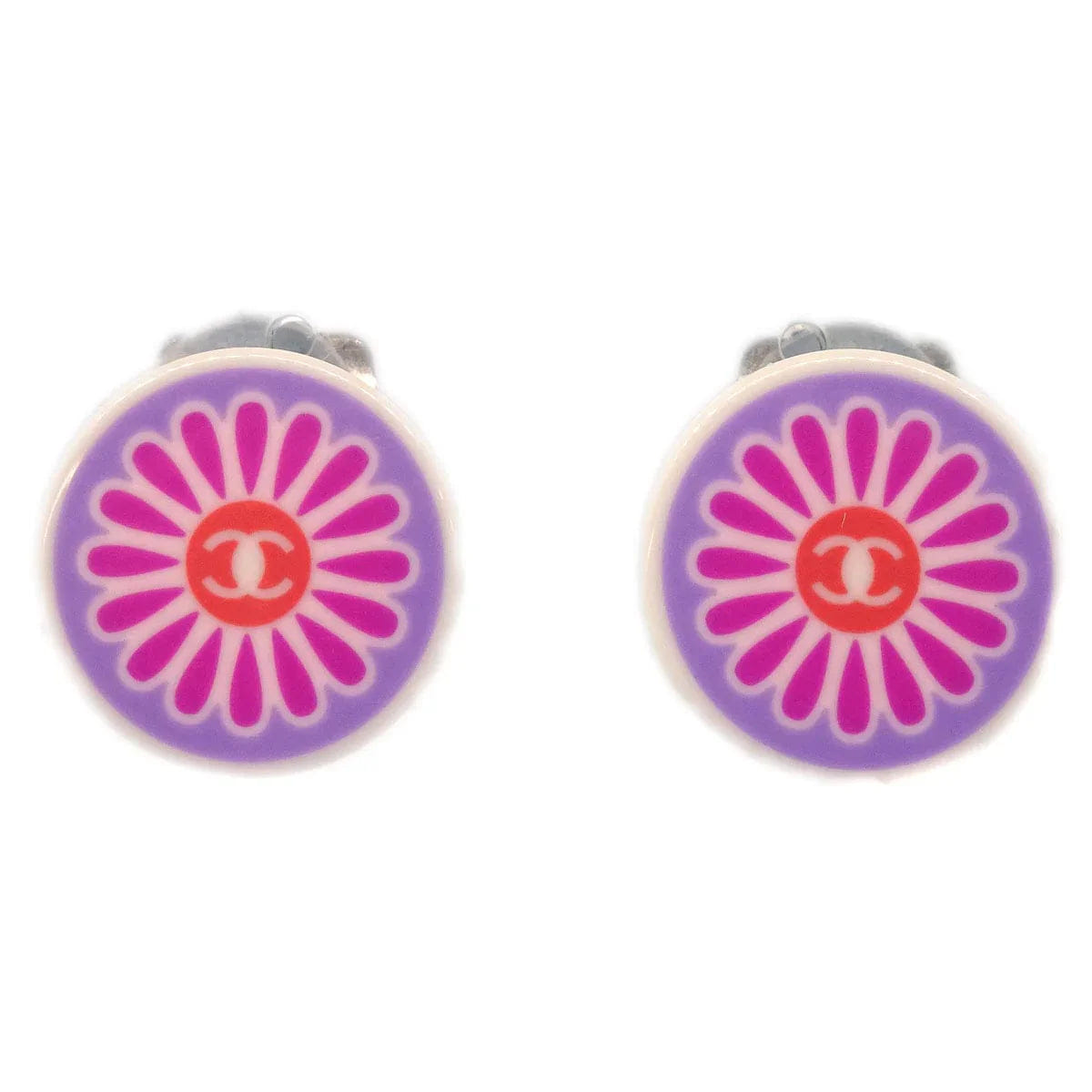 Chanel Button Earrings Clip - On White 04P