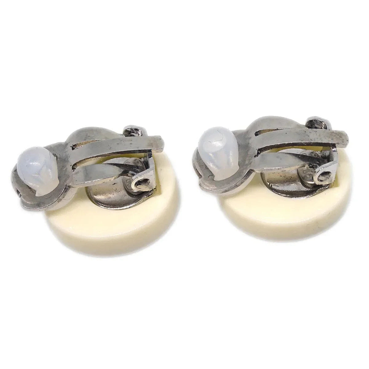 Chanel Button Earrings Clip - On White 04P