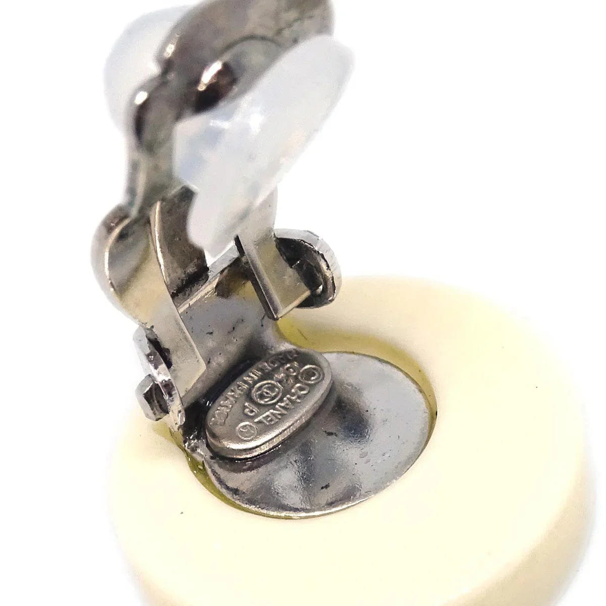 Chanel Button Earrings Clip - On White 04P