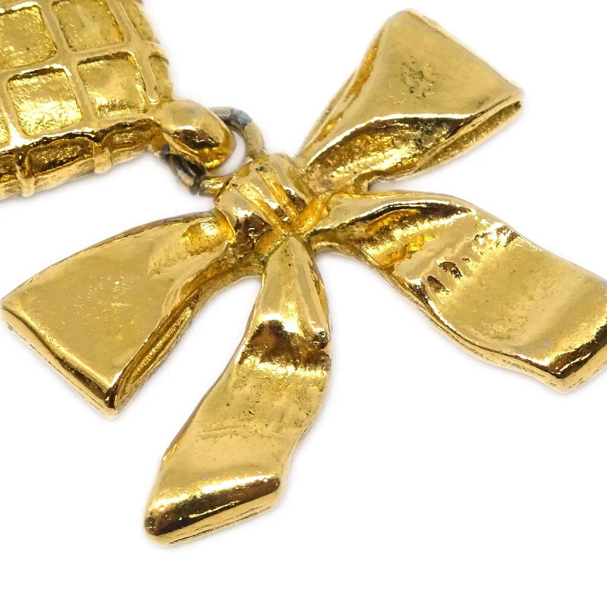 Chanel Dangle Earrings Bow Rhombus Clip - On Gold