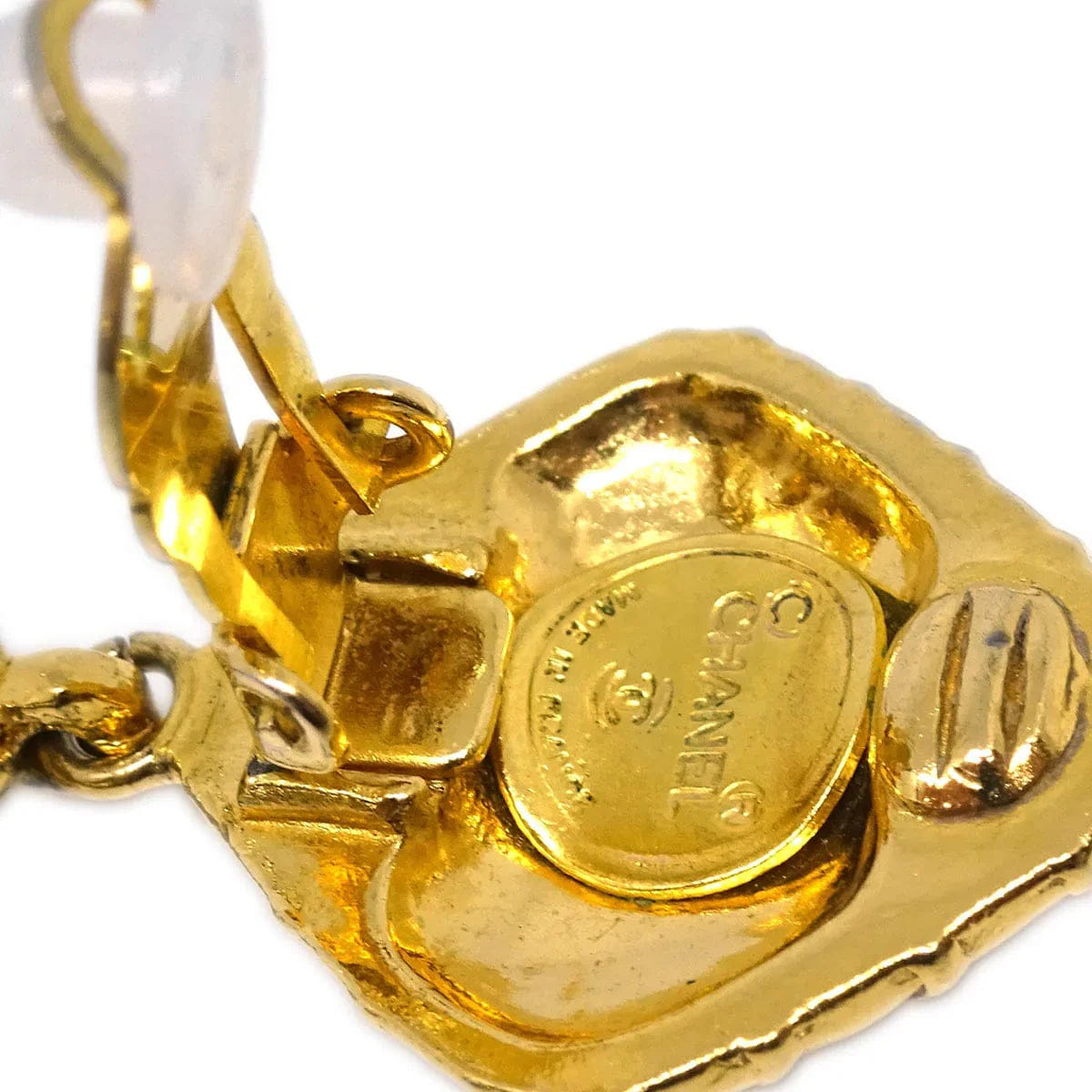 Chanel Dangle Earrings Bow Rhombus Clip - On Gold