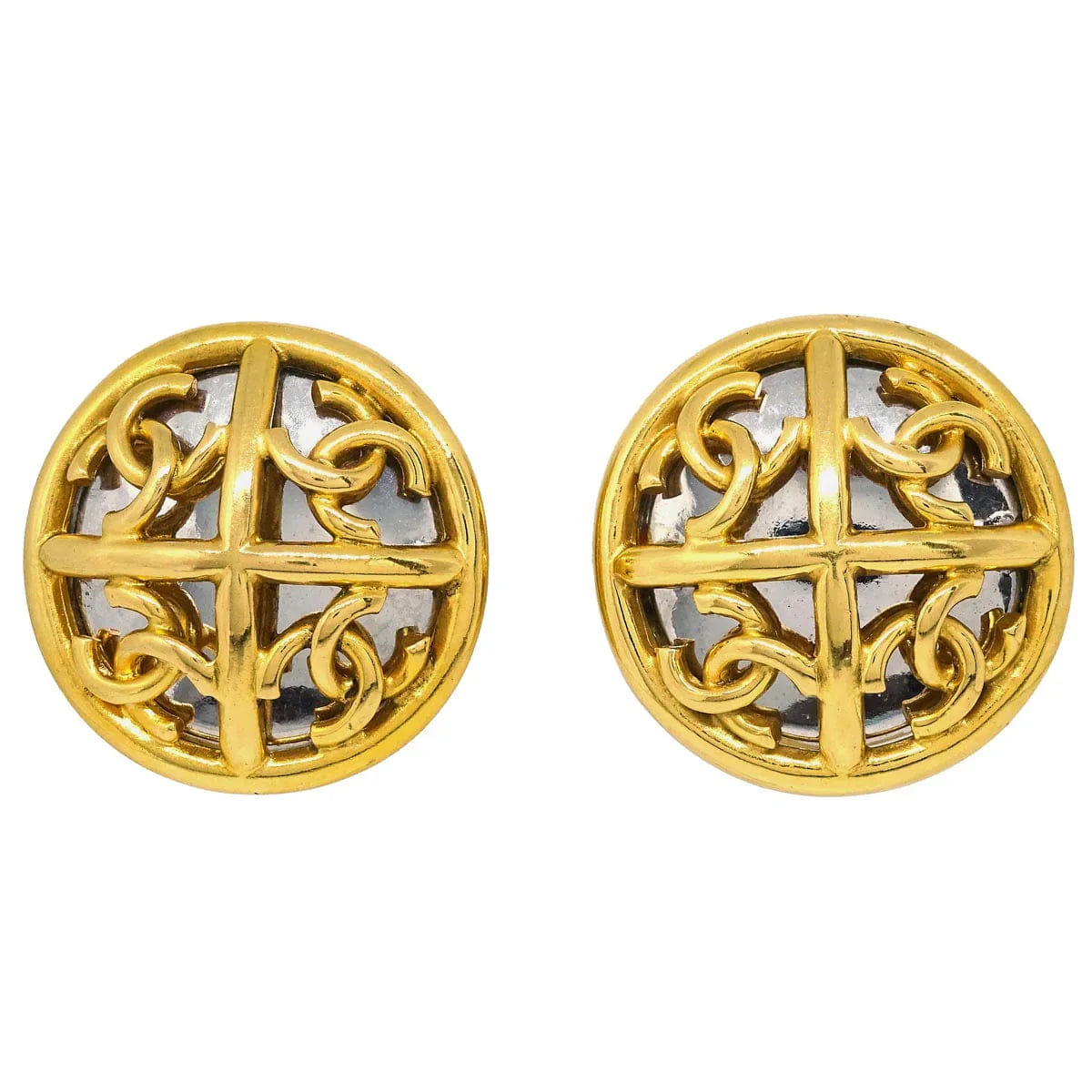 Chanel Button Earrings Clip - On Gold 2940/93P