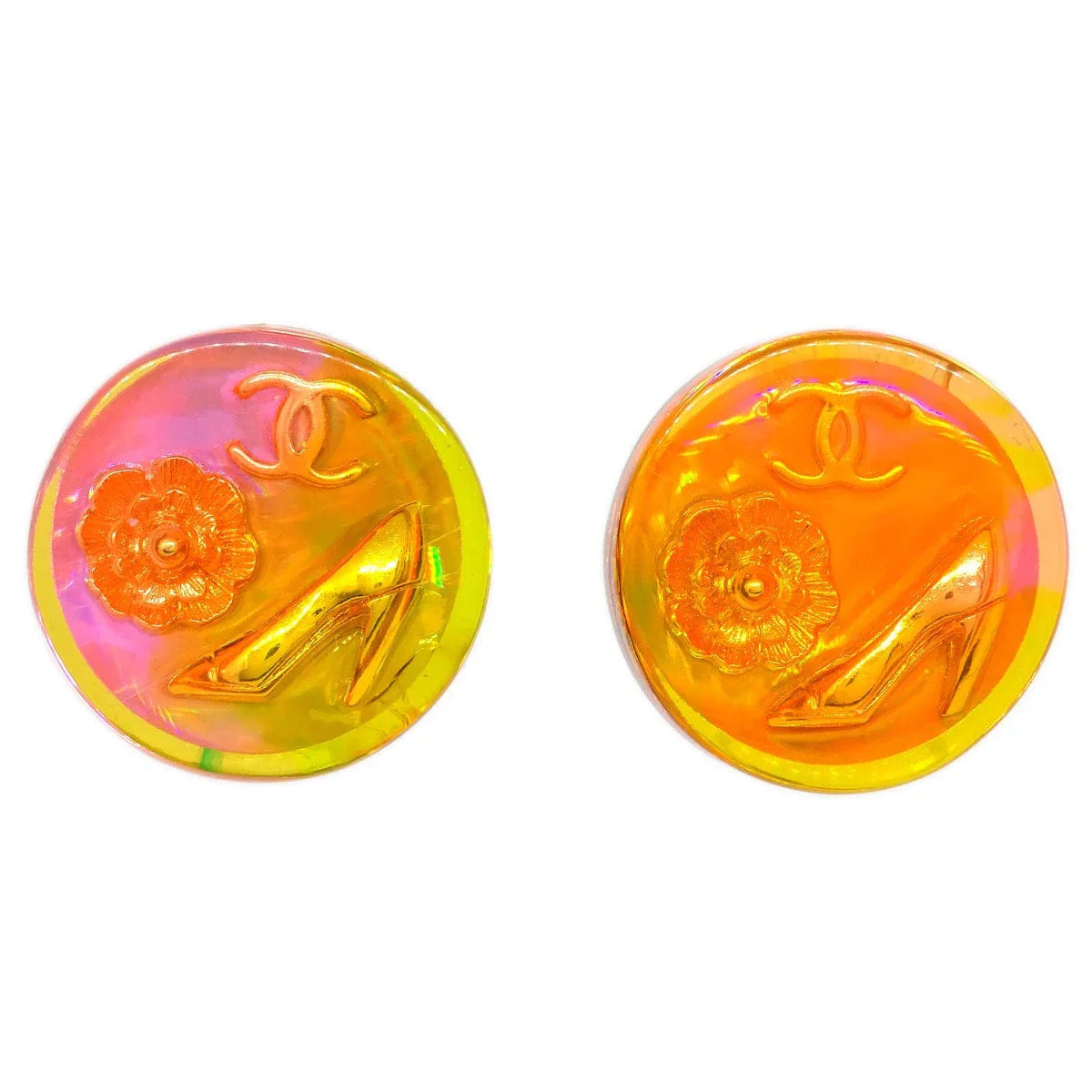 Chanel Button Earrings Clip - On Pink Acrylic 97P
