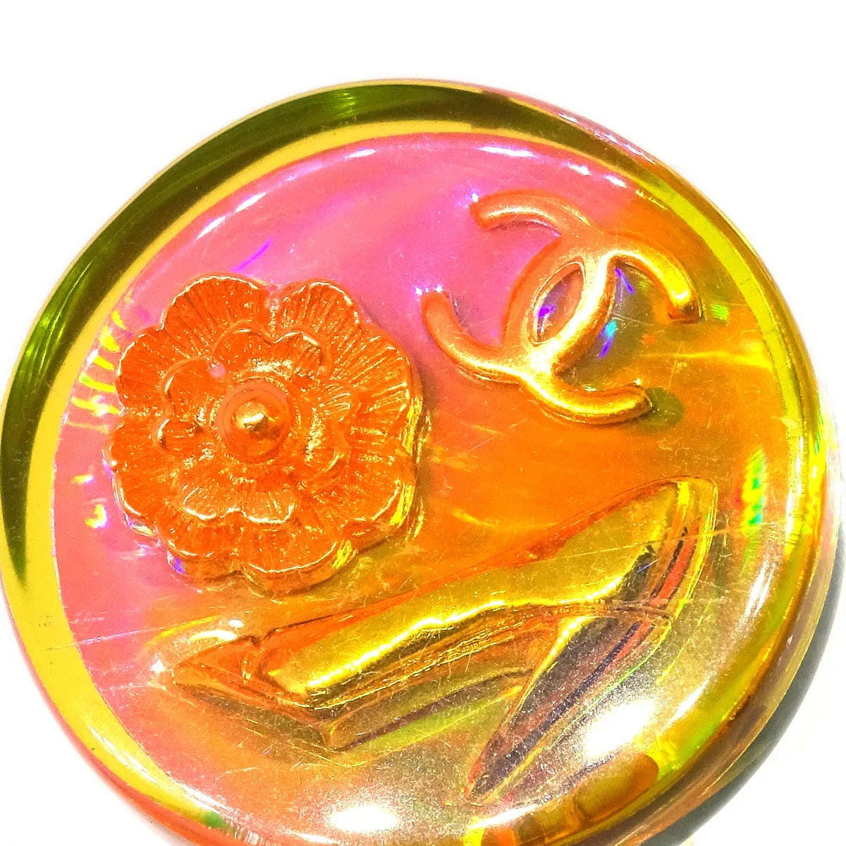 Chanel Button Earrings Clip - On Pink Acrylic 97P