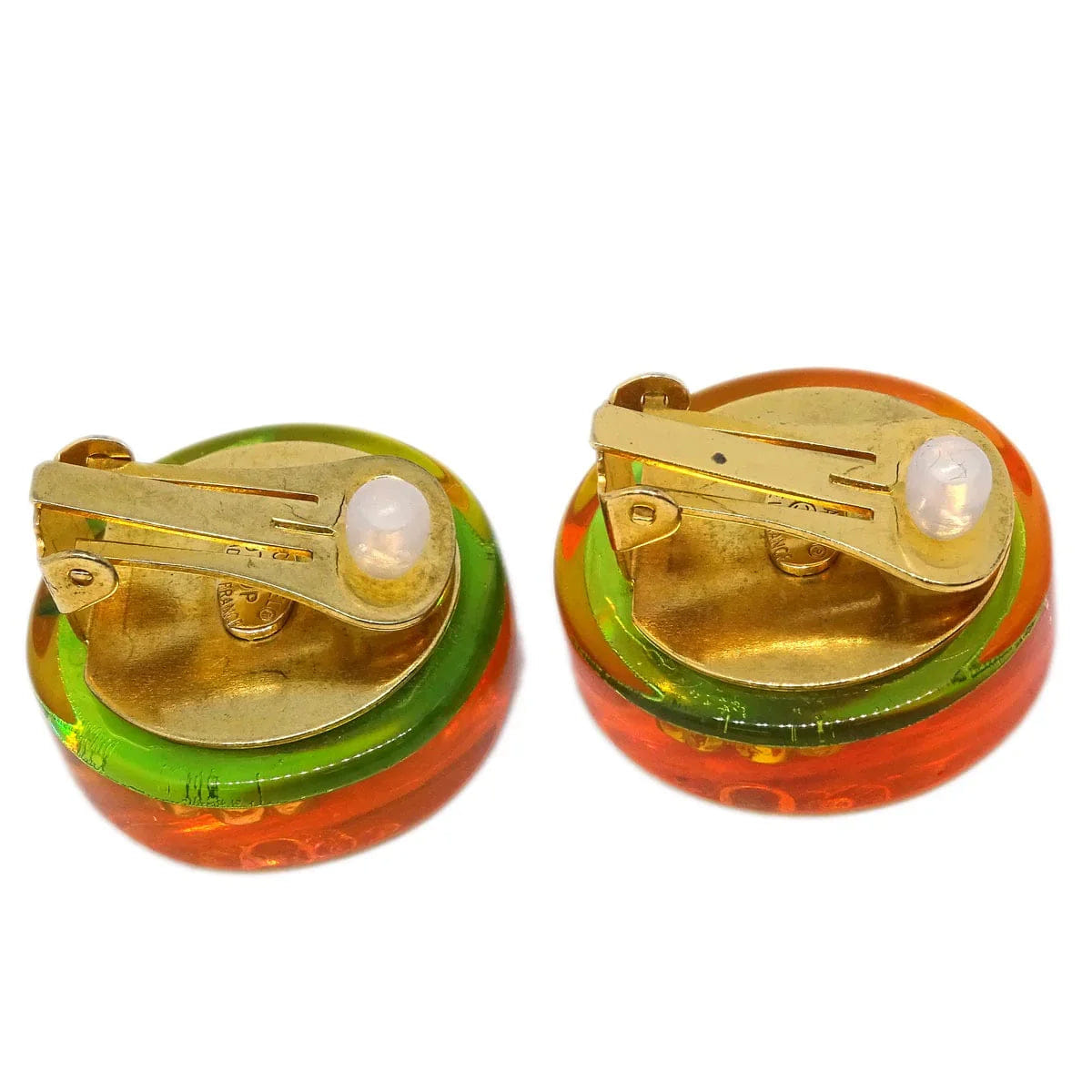 Chanel Button Earrings Clip - On Pink Acrylic 97P