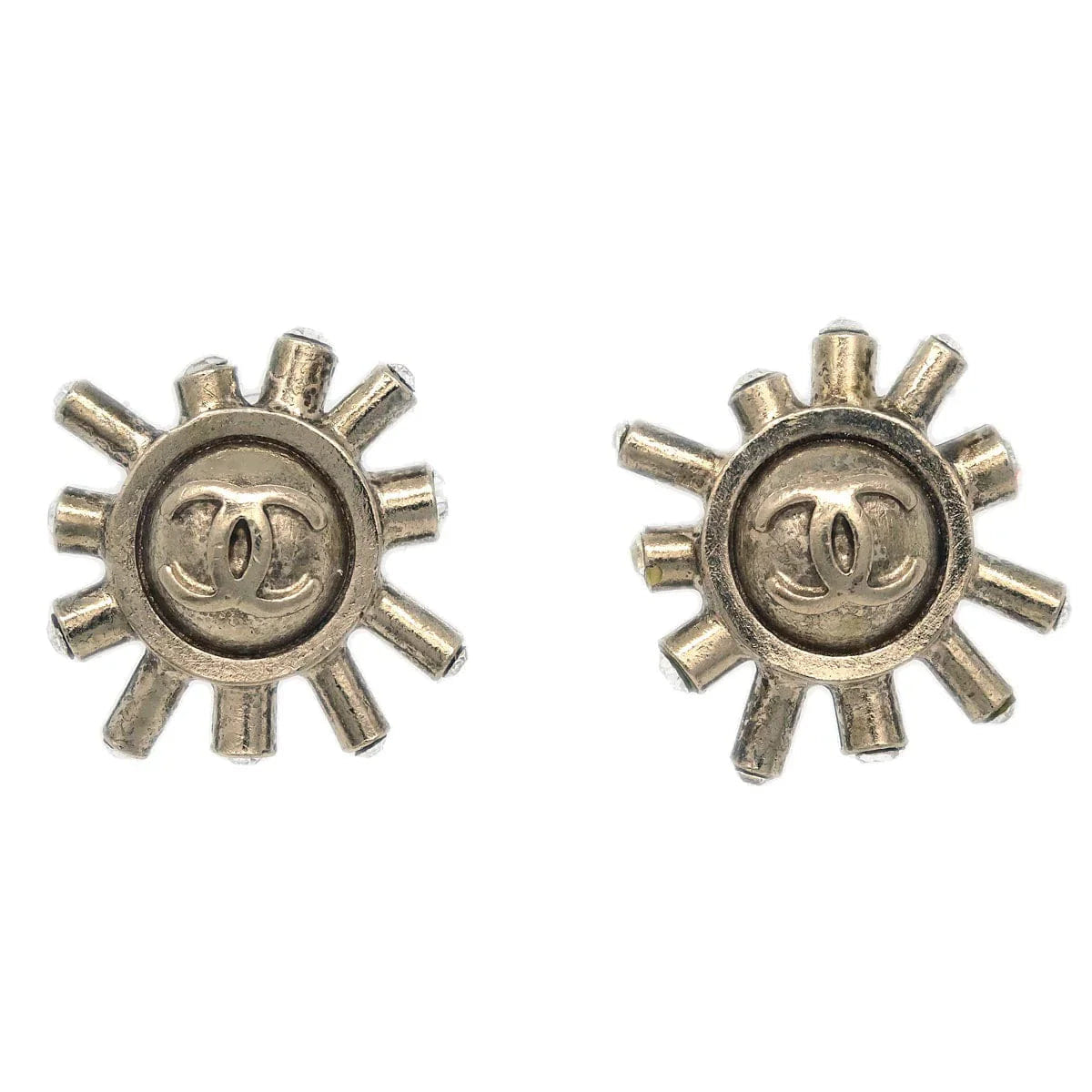 Chanel Piercing Earrings Gold Rhinestone 04A