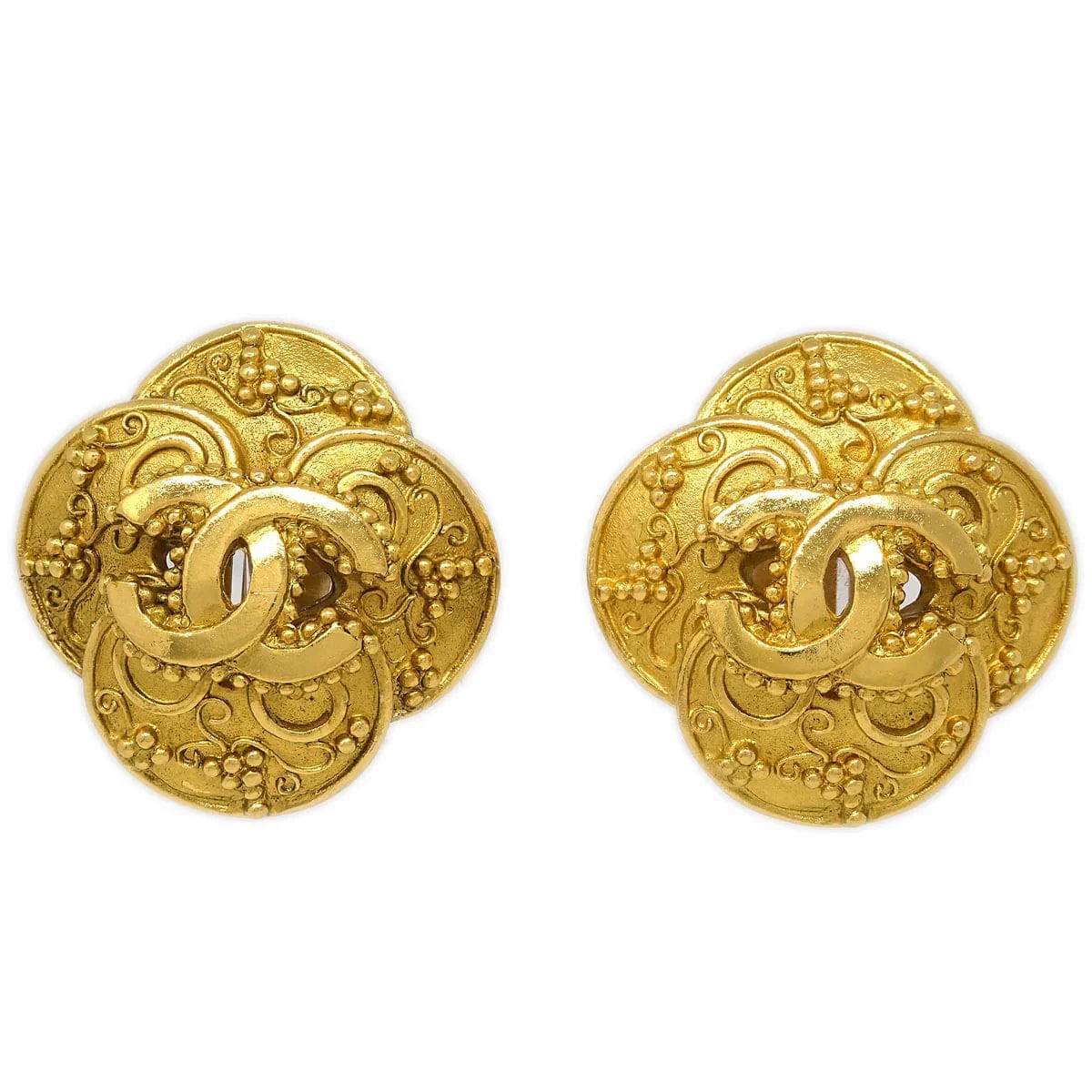 Chanel Clover Earrings Clip - On Gold 96A