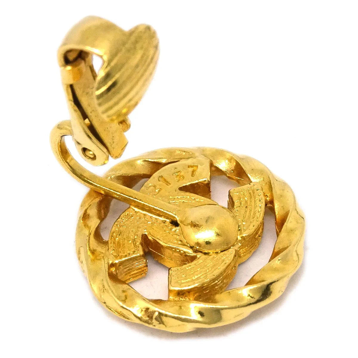 Chanel Gold Button Earrings Clip - On Rhinestone 2137
