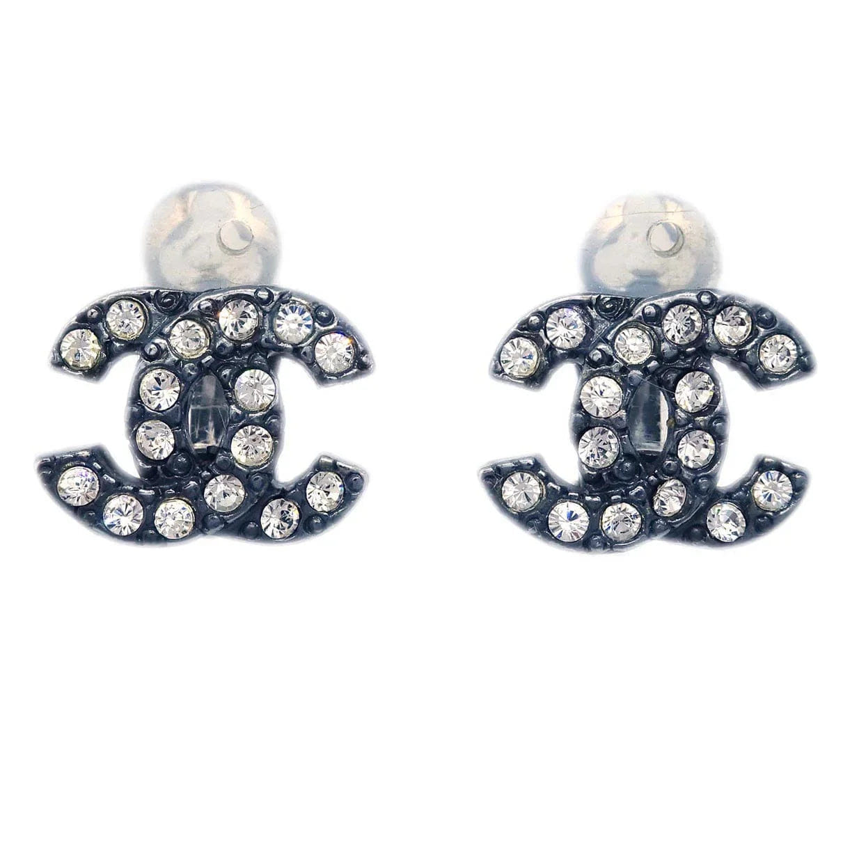Chanel CC Earrings Clip - On Black Rhinestone 04A