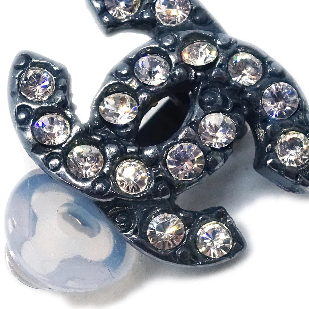 Chanel CC Earrings Clip - On Black Rhinestone 04A