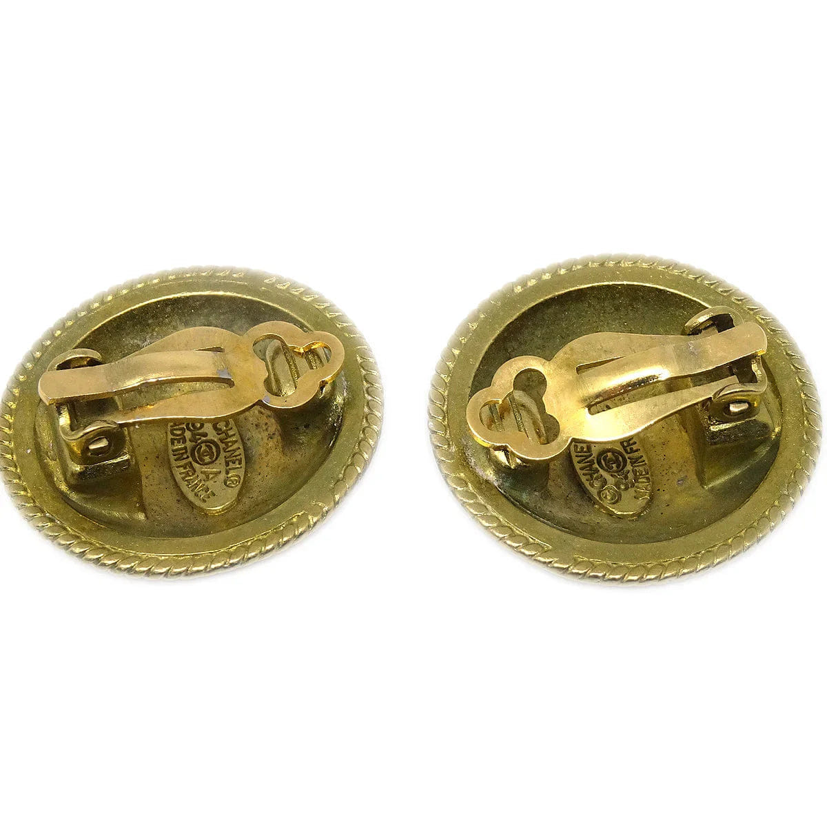 Chanel Button Earrings Gold Clip - On 94A