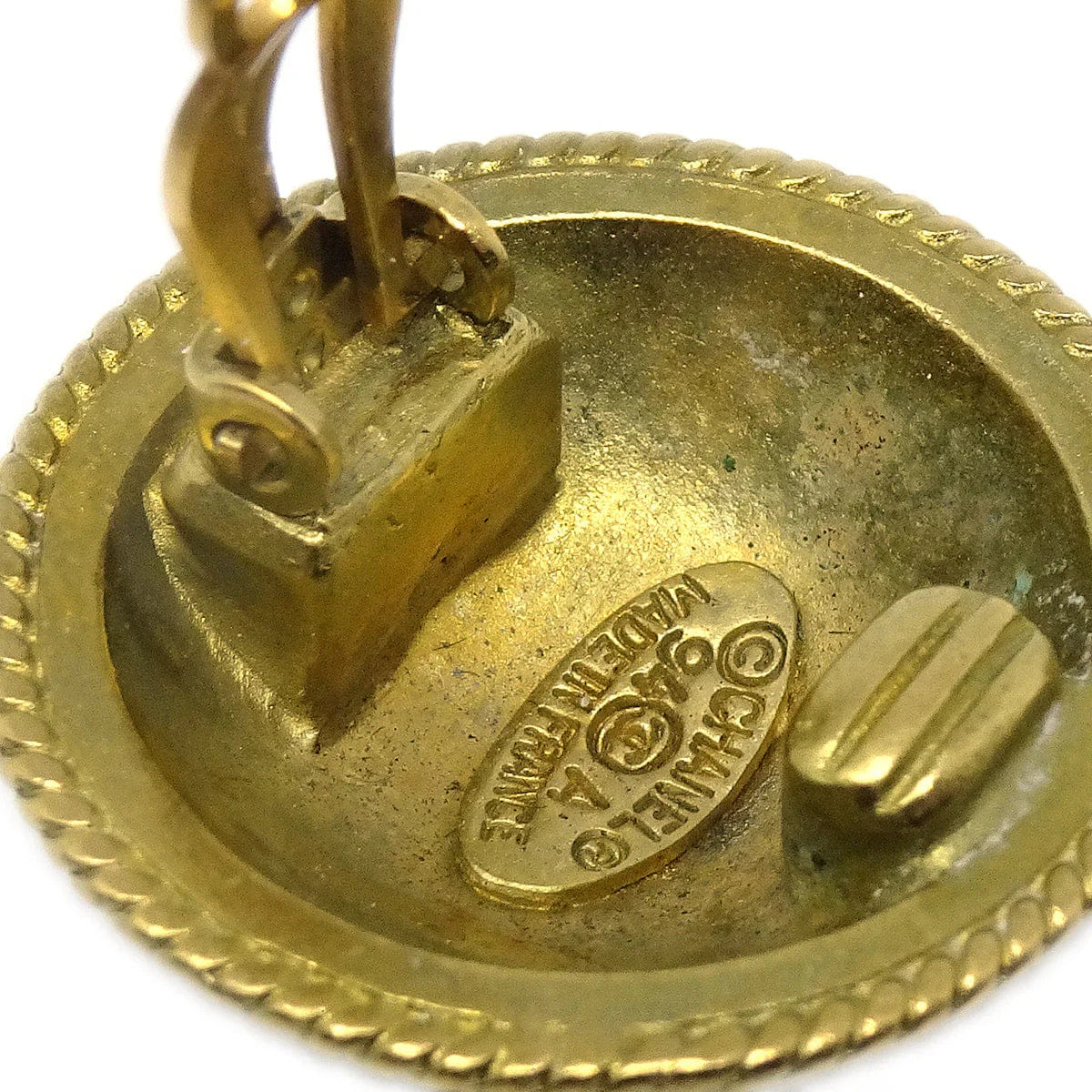Chanel Button Earrings Gold Clip - On 94A