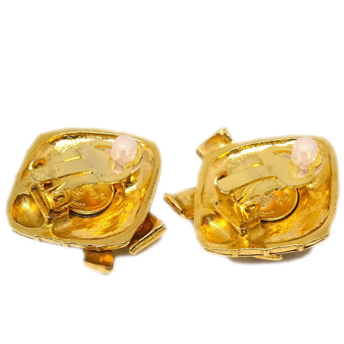 Chanel Rhombus Bow Earrings Clip - On Gold