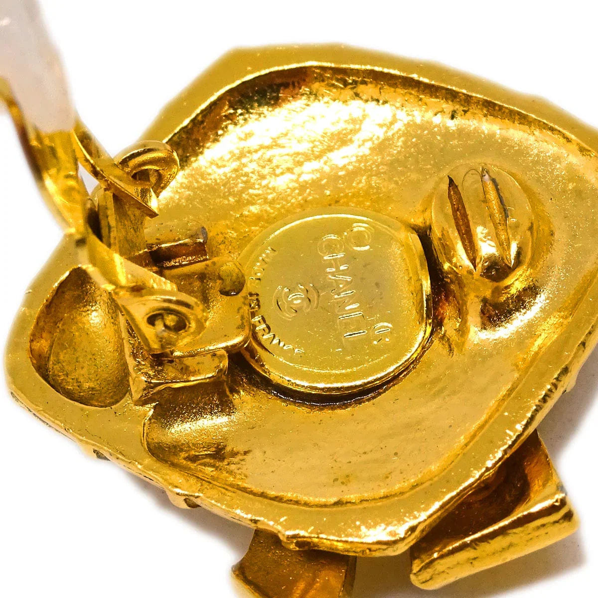 Chanel Rhombus Bow Earrings Clip - On Gold