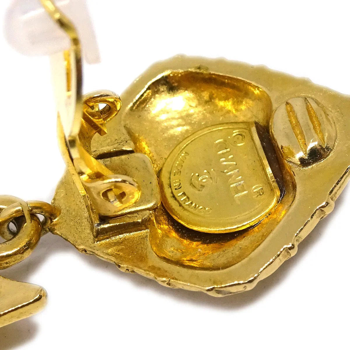 Chanel Bow Rhombus Dangle Earrings Clip - On Gold