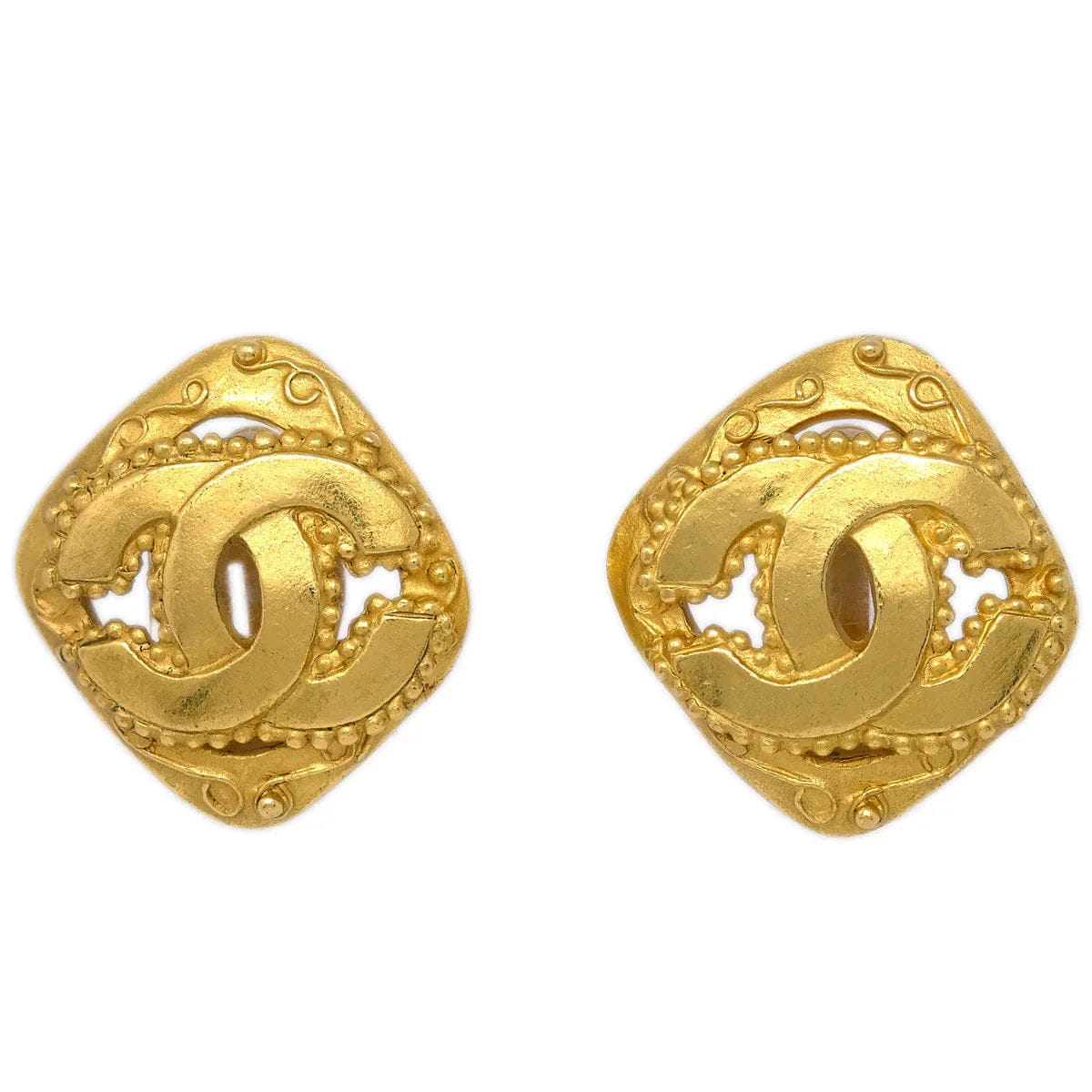 Chanel Rhombus Earrings Clip - On Gold 96A