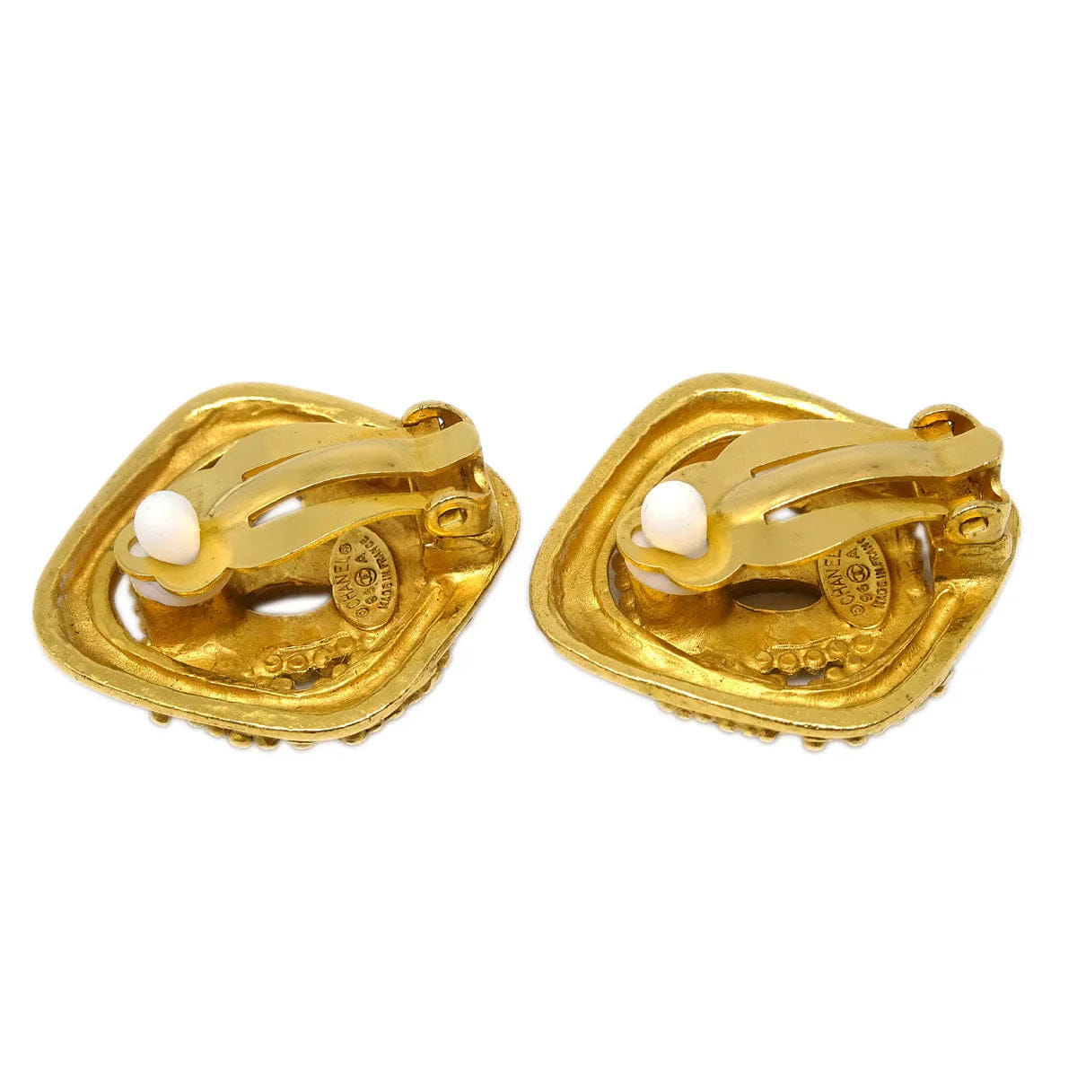 Chanel Rhombus Earrings Clip - On Gold 96A