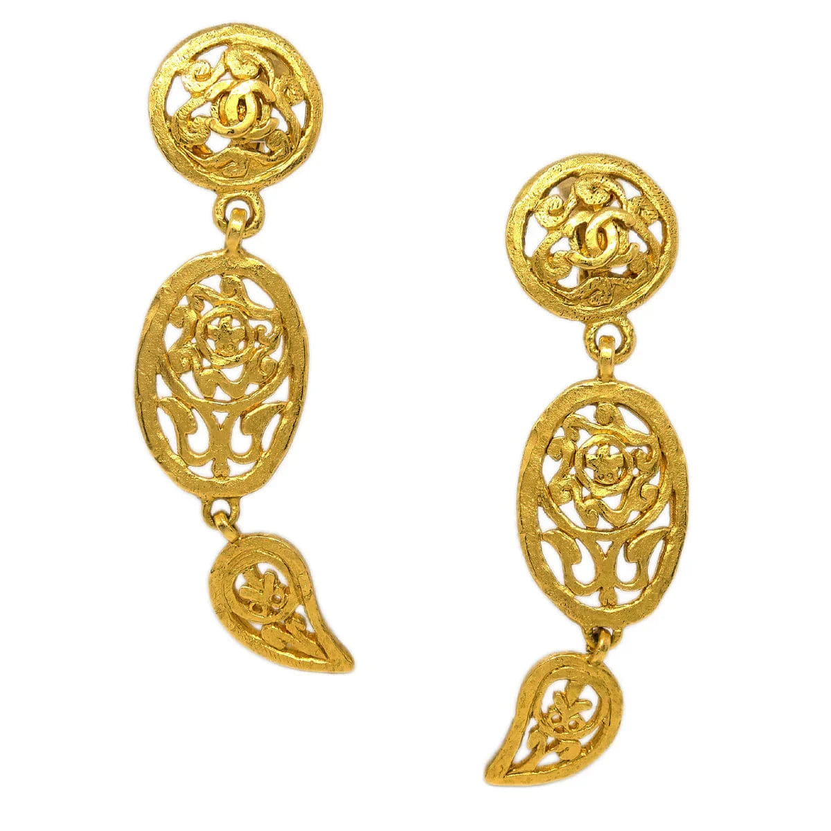 Chanel Dangle Earrings Clip - On Gold 95A