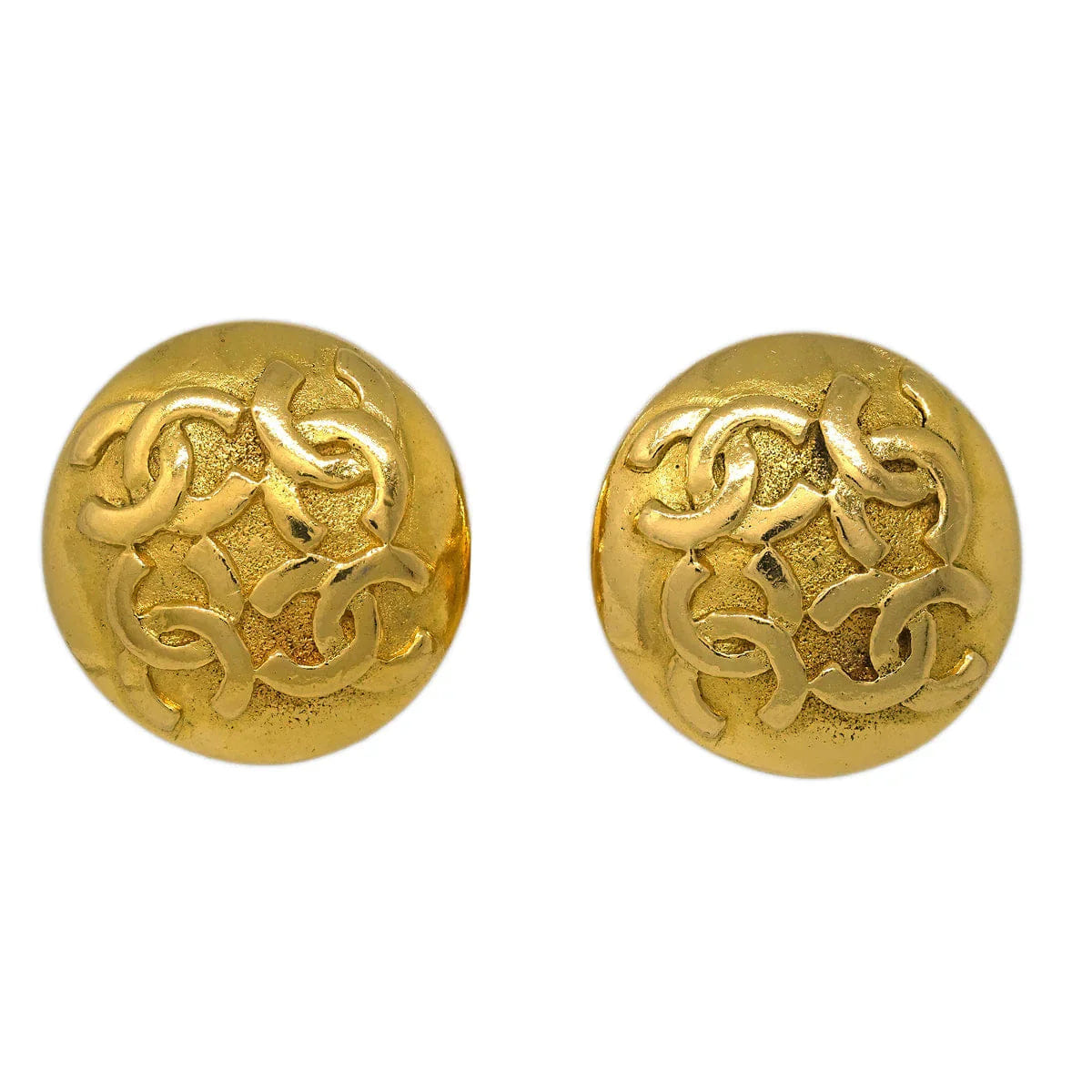 Chanel Button Earrings Clip - On Gold