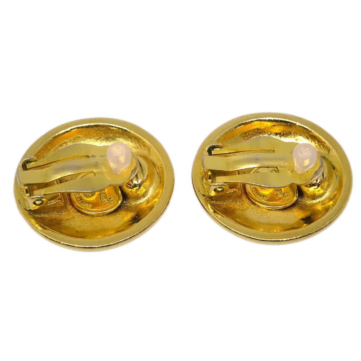 Chanel Button Earrings Clip - On Gold