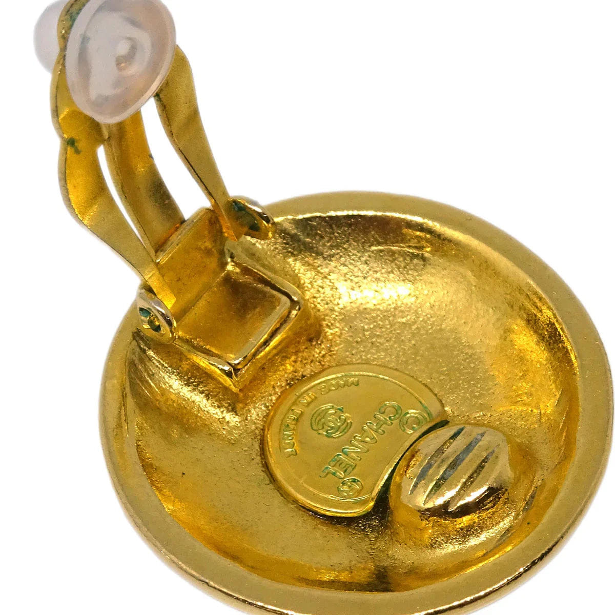 Chanel Button Earrings Clip - On Gold