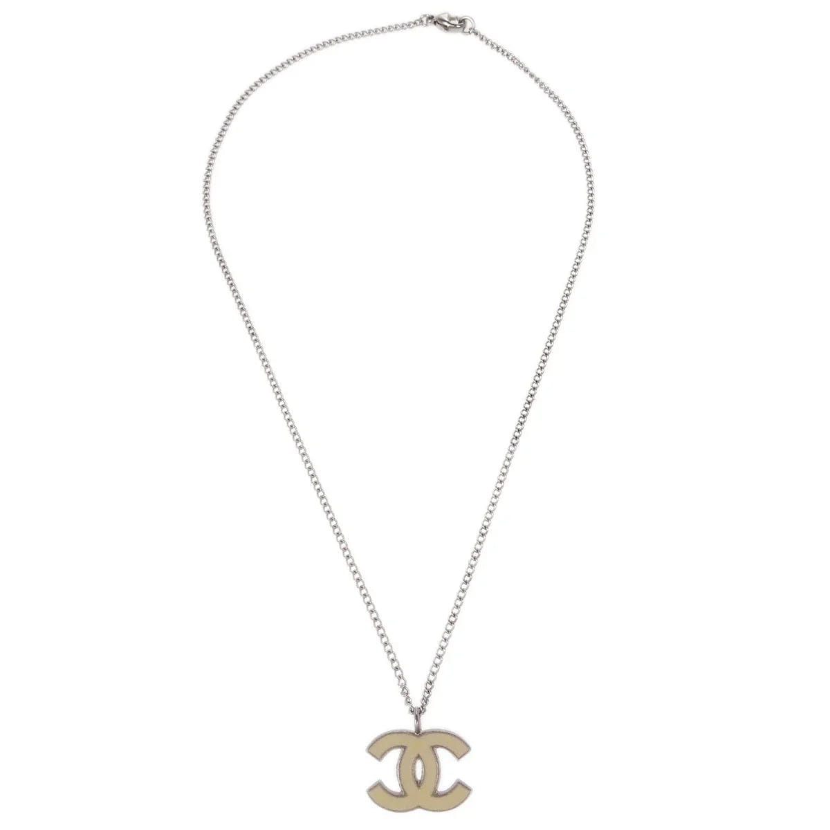 Chanel Chain Necklace Silver White 06P