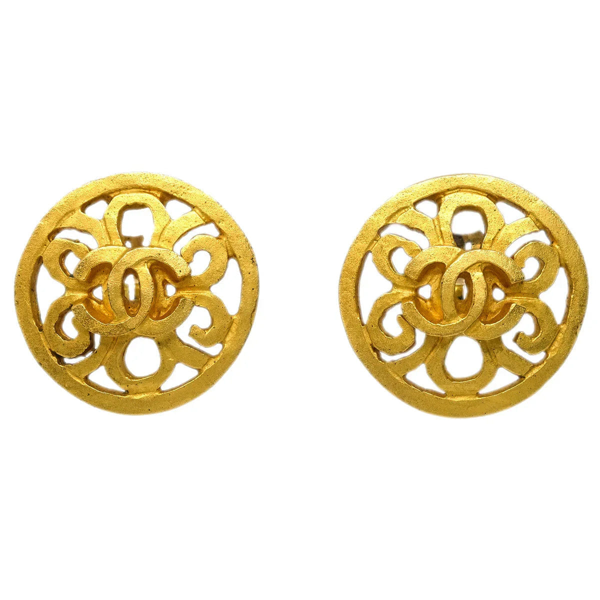 Chanel 1995 Button Earrings Clip - On Gold 95P