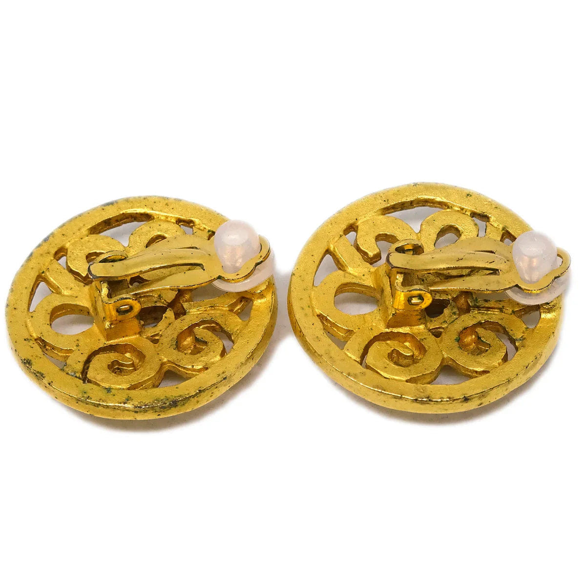Chanel 1995 Button Earrings Clip - On Gold 95P