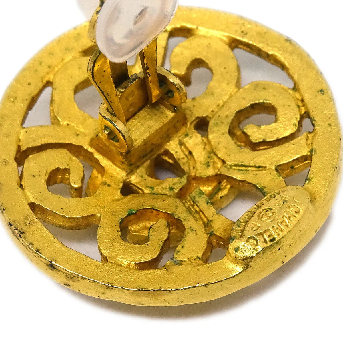 Chanel 1995 Button Earrings Clip - On Gold 95P