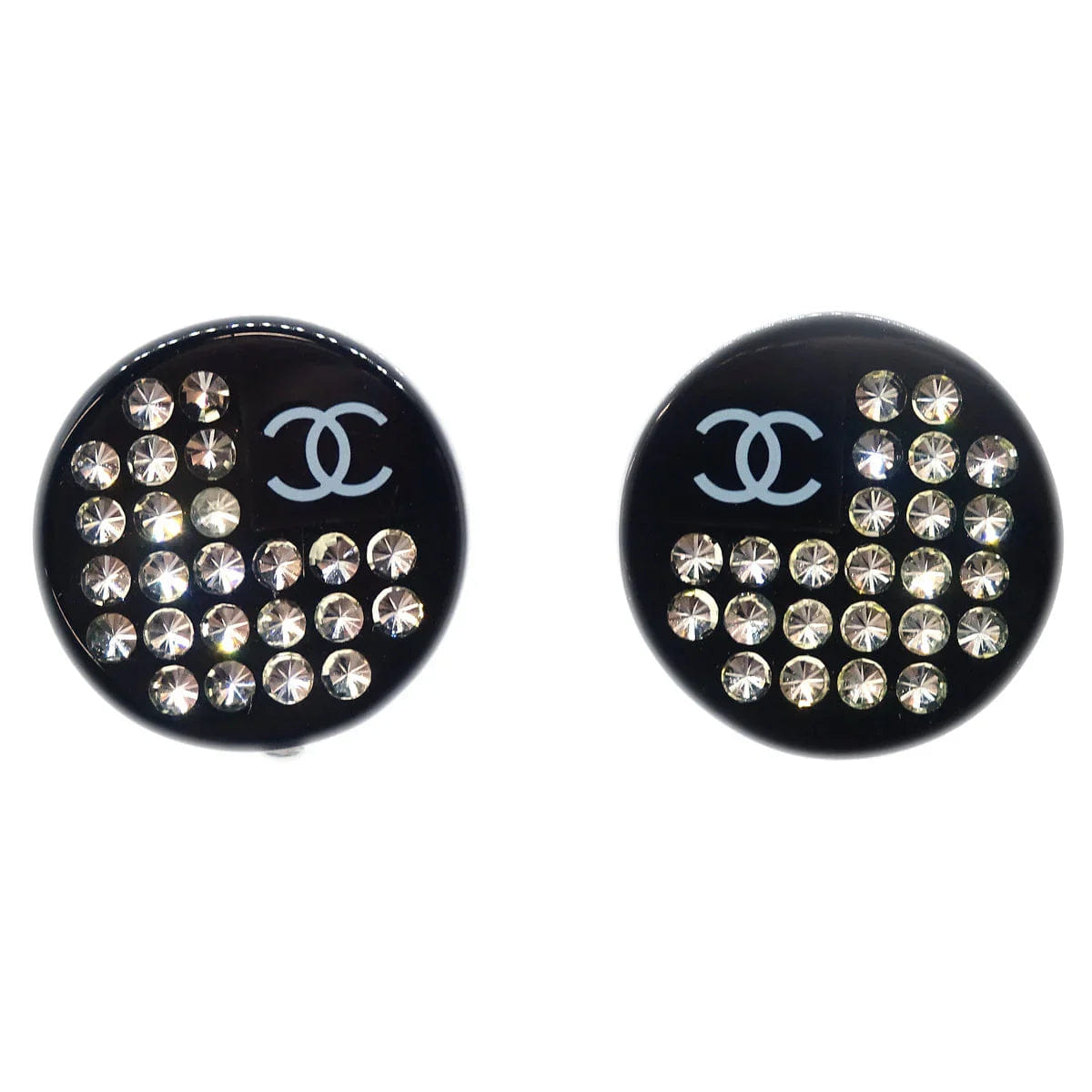 Chanel 2005 Button Earrings Clip - On Rhinestone Black 05P