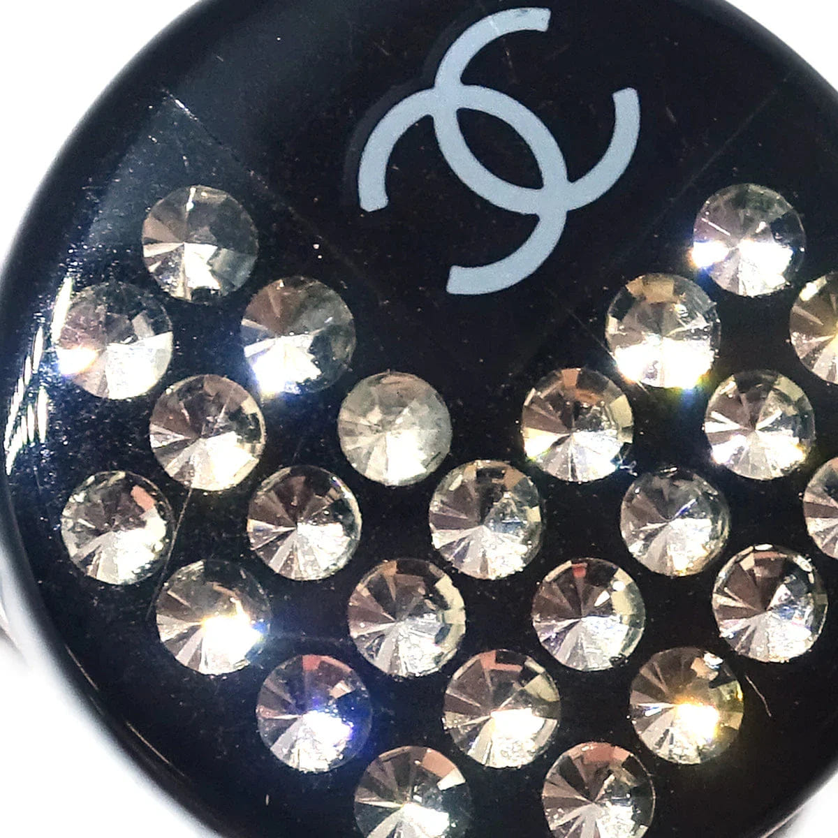 Chanel 2005 Button Earrings Clip - On Rhinestone Black 05P