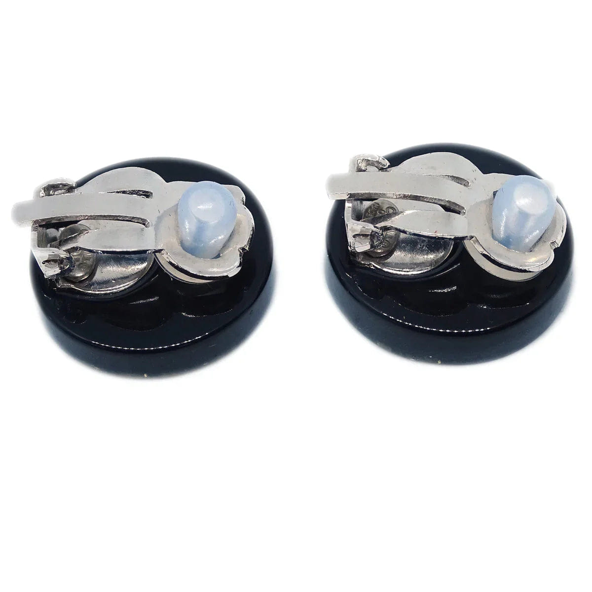 Chanel 2005 Button Earrings Clip - On Rhinestone Black 05P