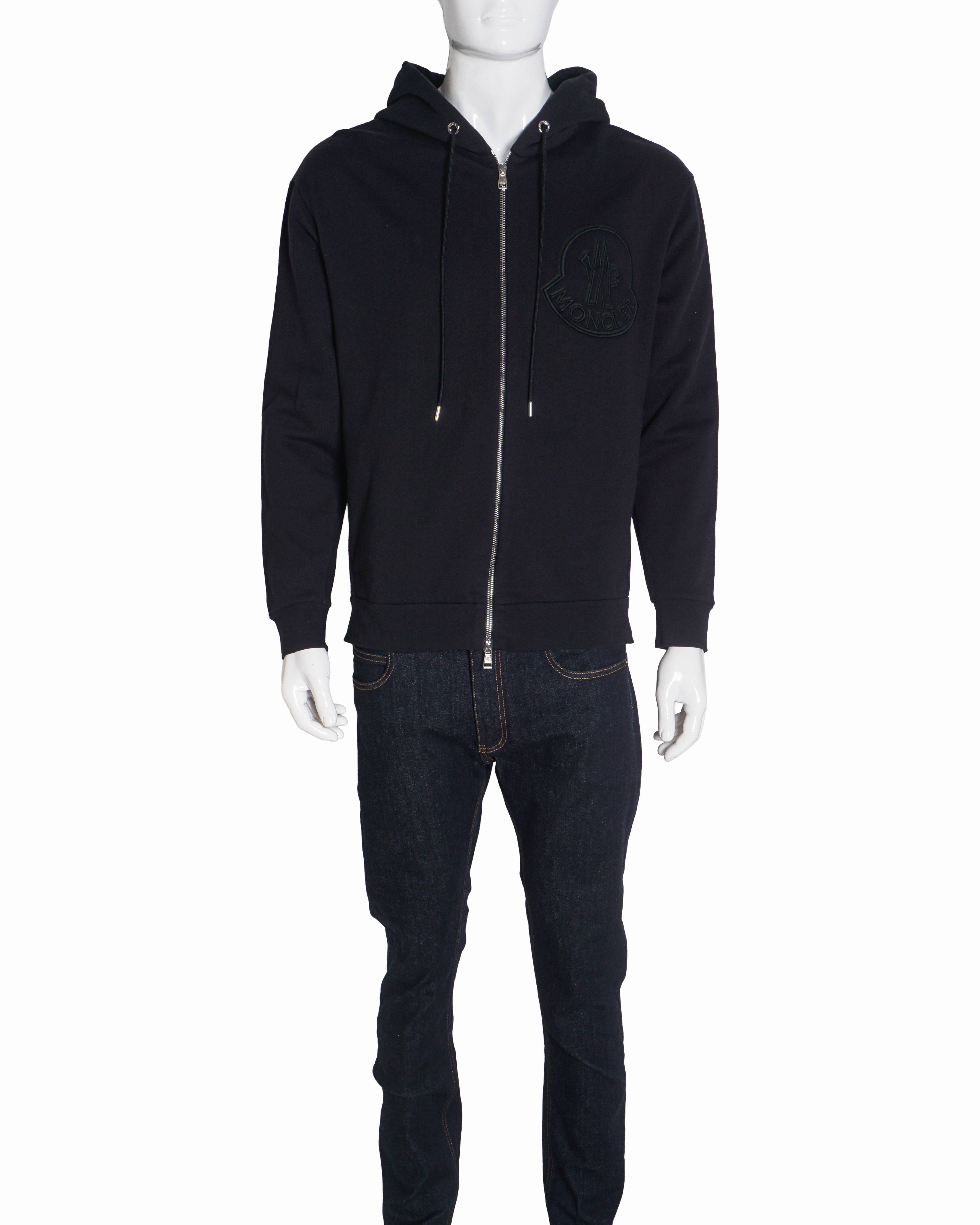 Moncler Navy Blue Oversized Tonal Logo Zip - Up Hoodie