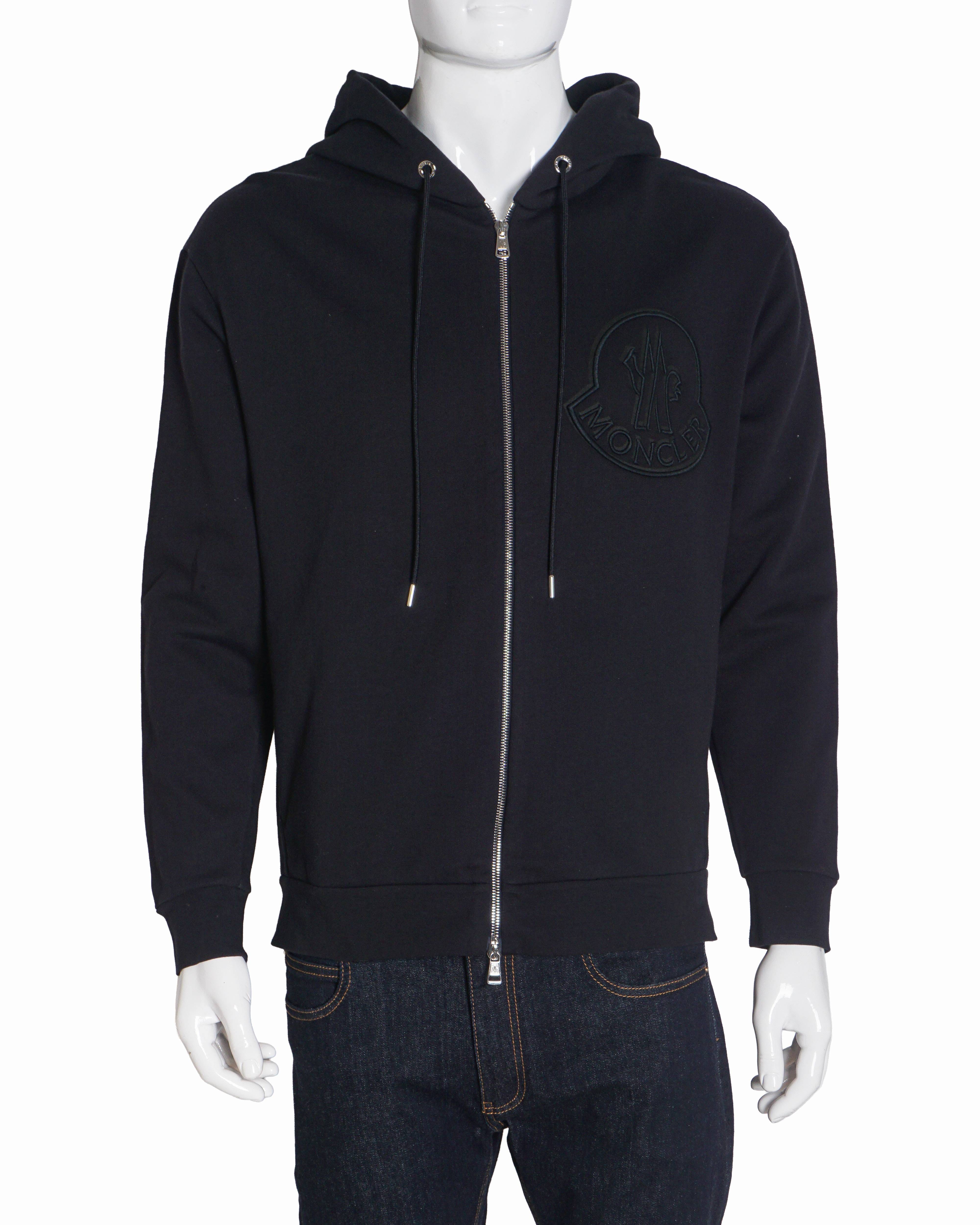 Moncler Navy Blue Oversized Tonal Logo Zip - Up Hoodie