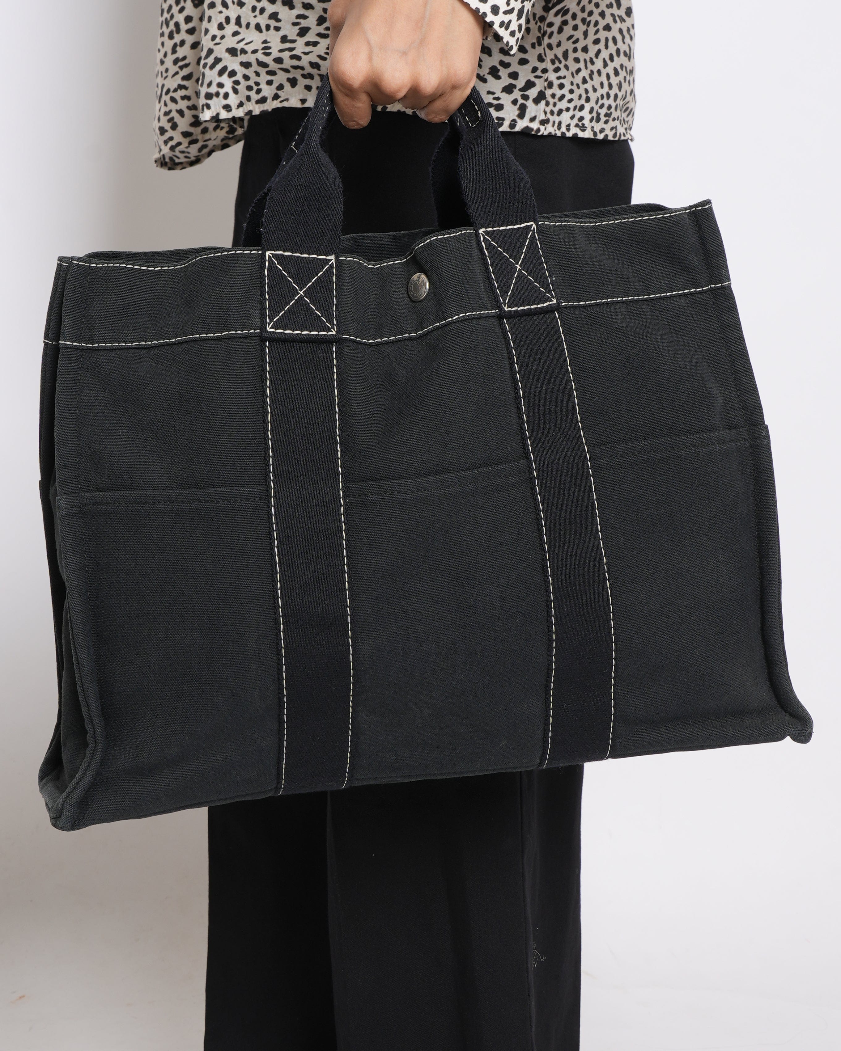 Hermes Black Canvas Fourre - Tout Holdall Tote Bag