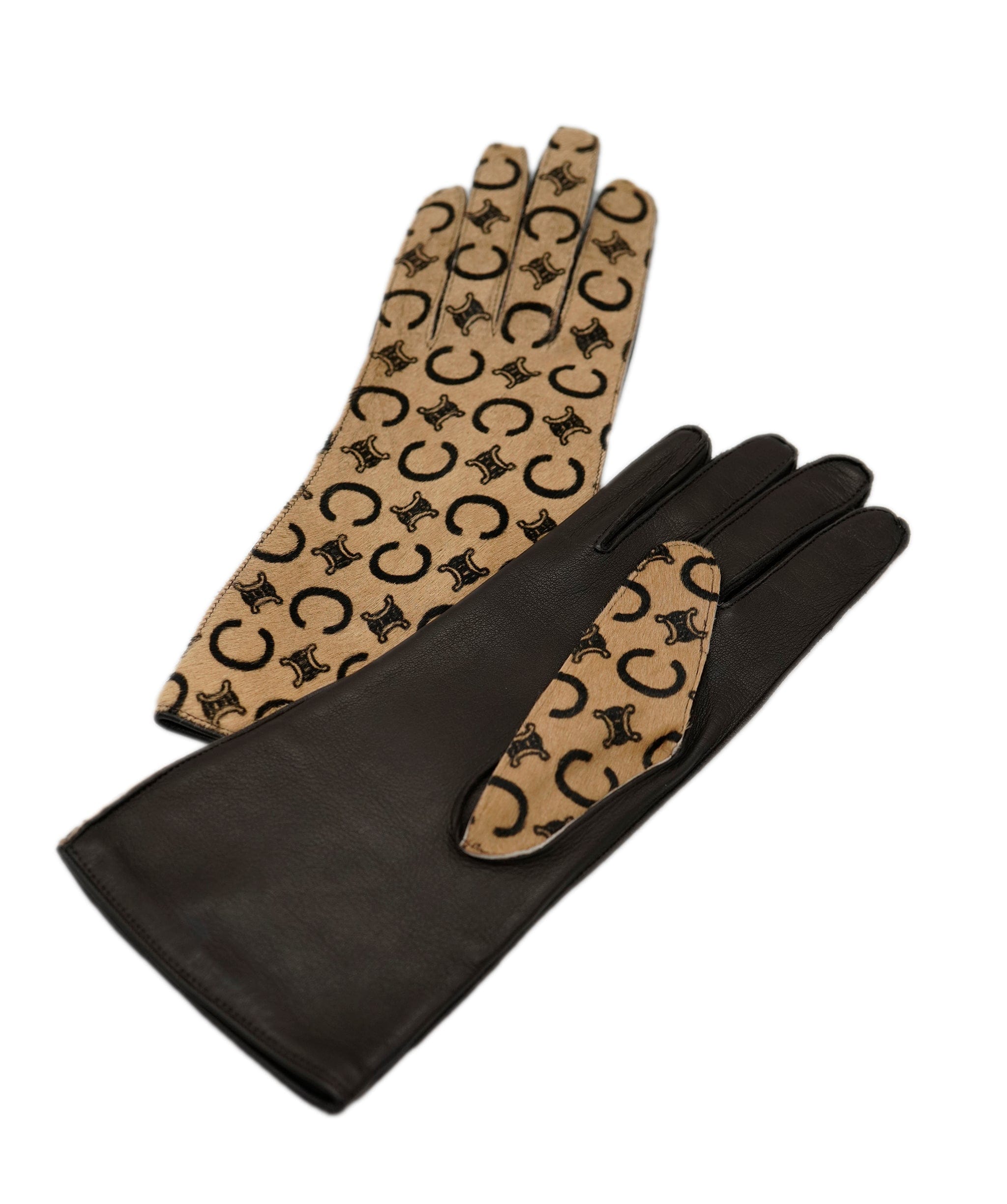 Celine logo beige & brown pony hair gloves - coming with box - AJC0830