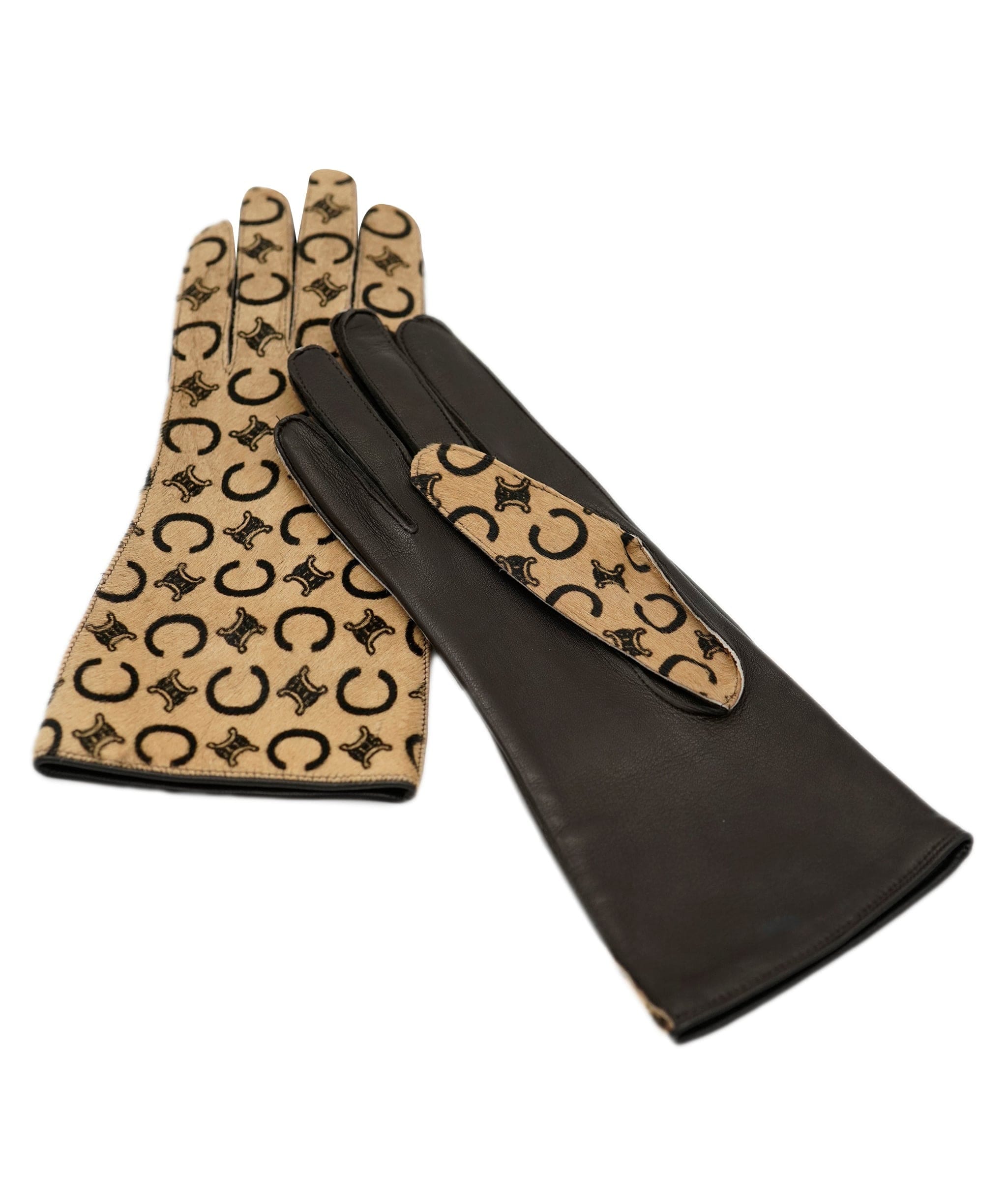 Celine logo beige & brown pony hair gloves - coming with box - AJC0830