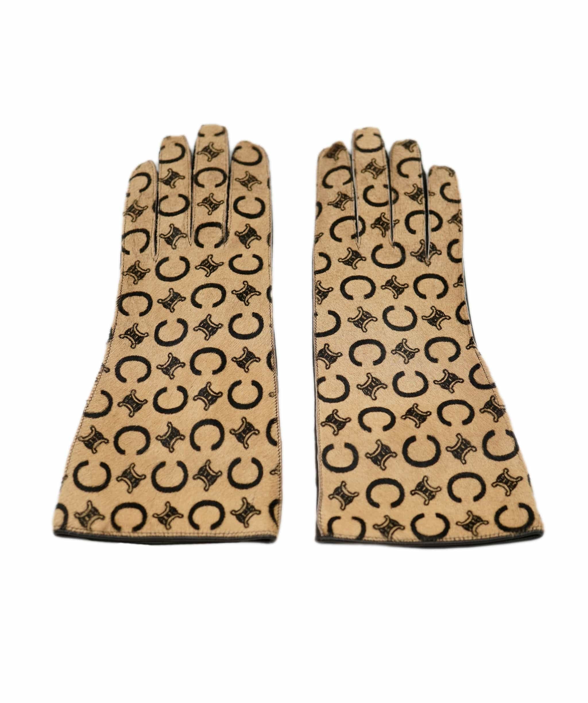 Celine logo beige & brown pony hair gloves - coming with box - AJC0830