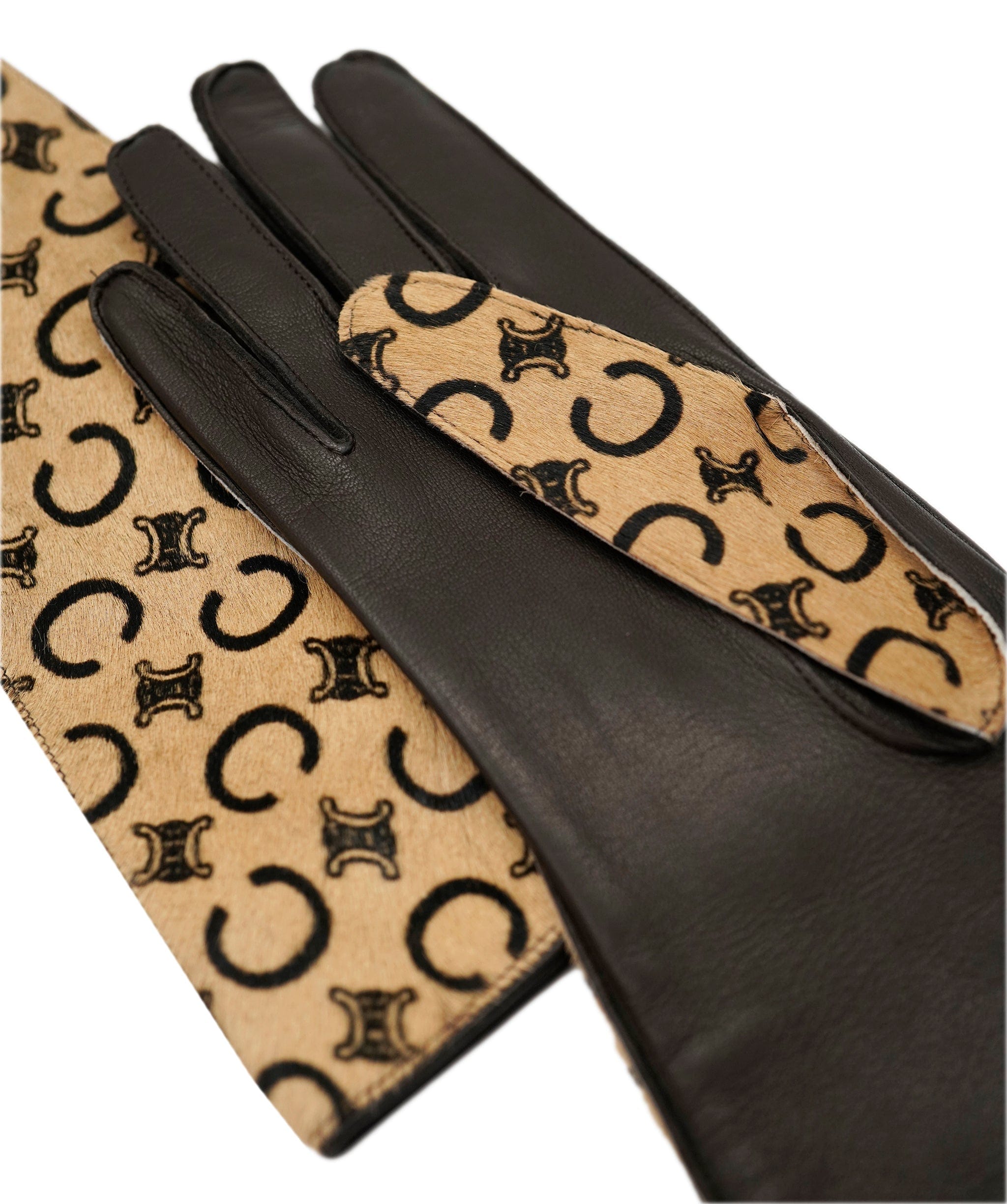 Celine logo beige & brown pony hair gloves - coming with box - AJC0830