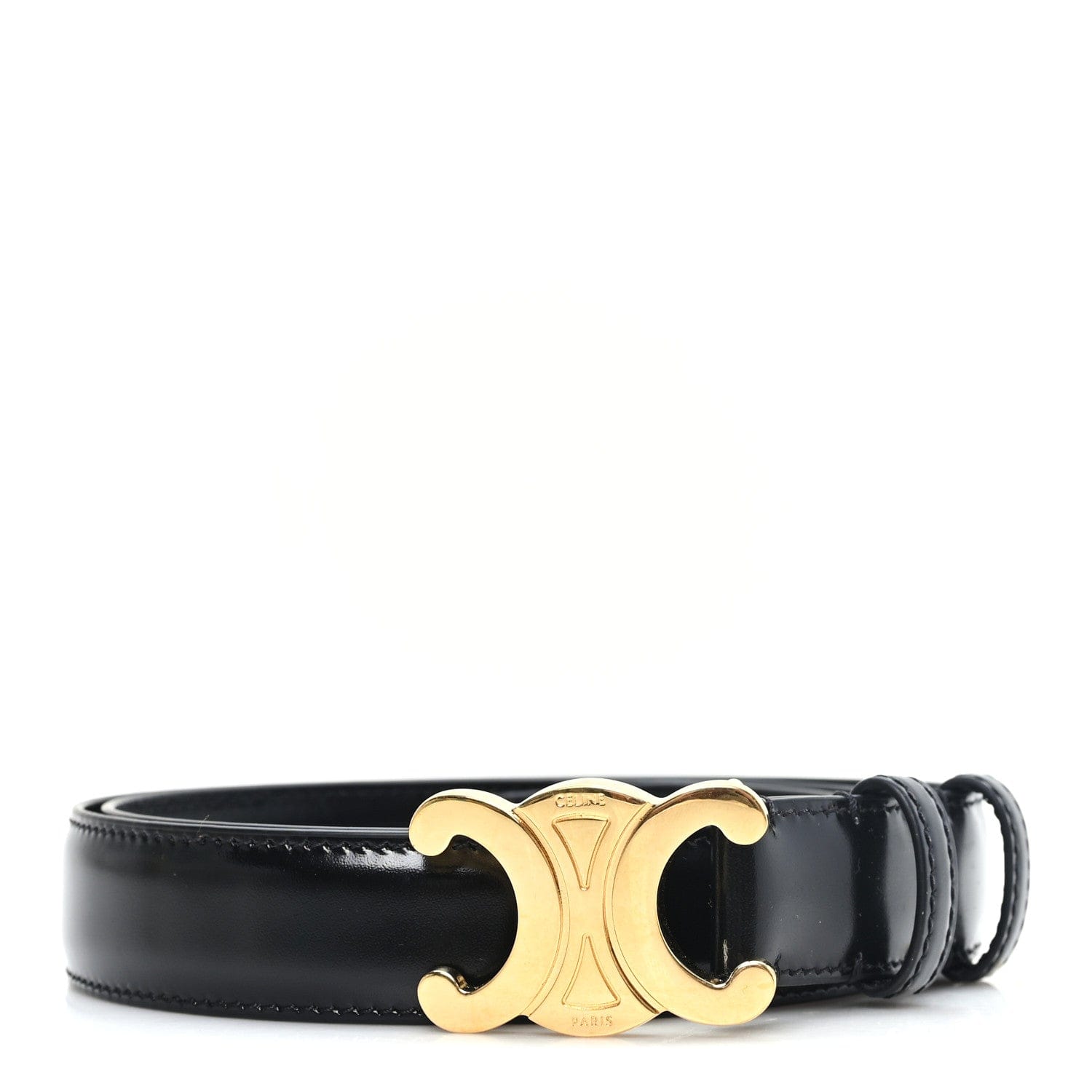 Celine Box Calfskin Medium 25 mm Triomphe Belt Black 80 32 Black