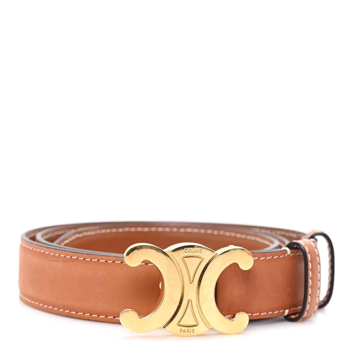 Celine Box Calfskin Medium 25 mm Triomphe Belt 75 30 Tan