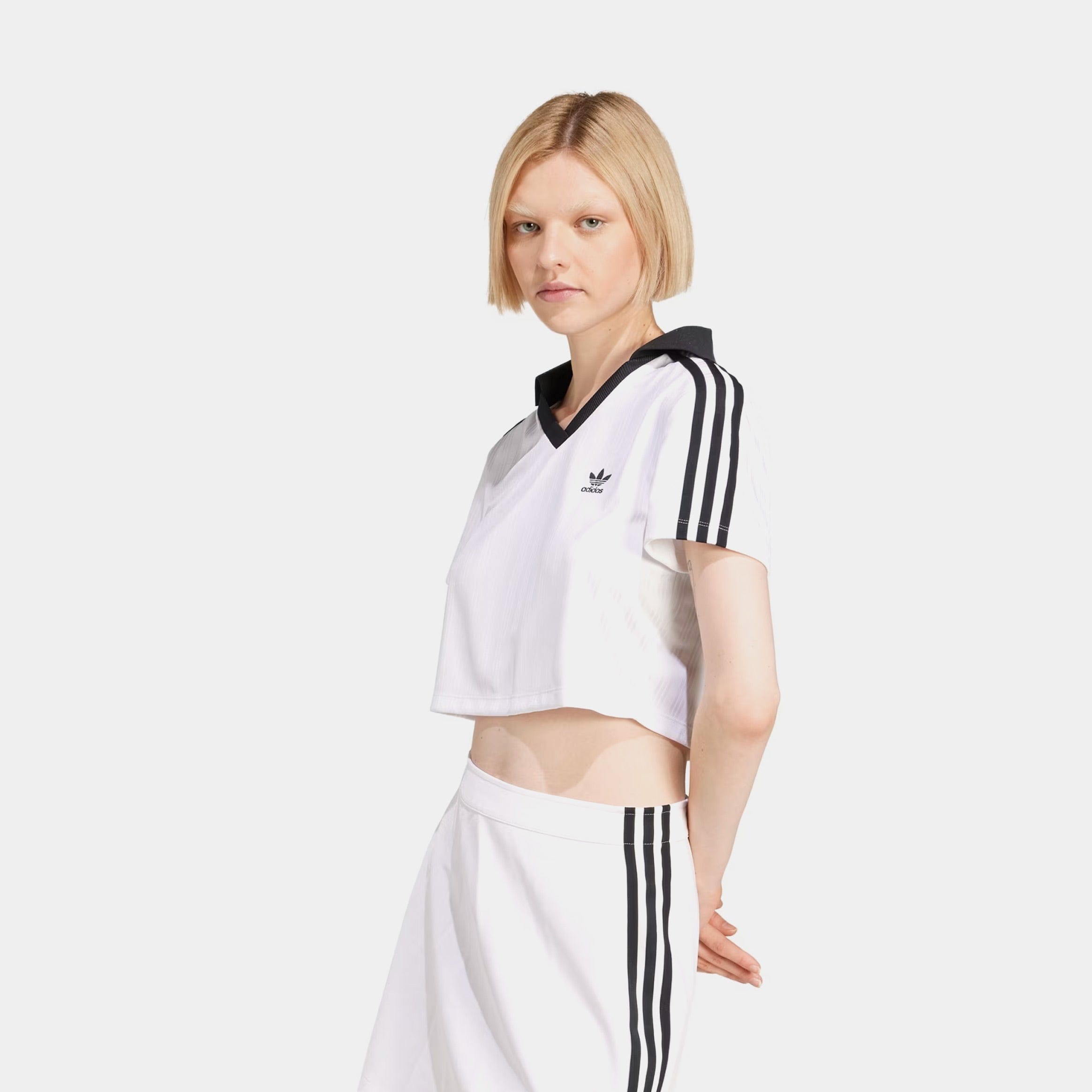 adidas Adicolor Jacquard Crop Polo Womens Short Sleeve Shirt (White)
