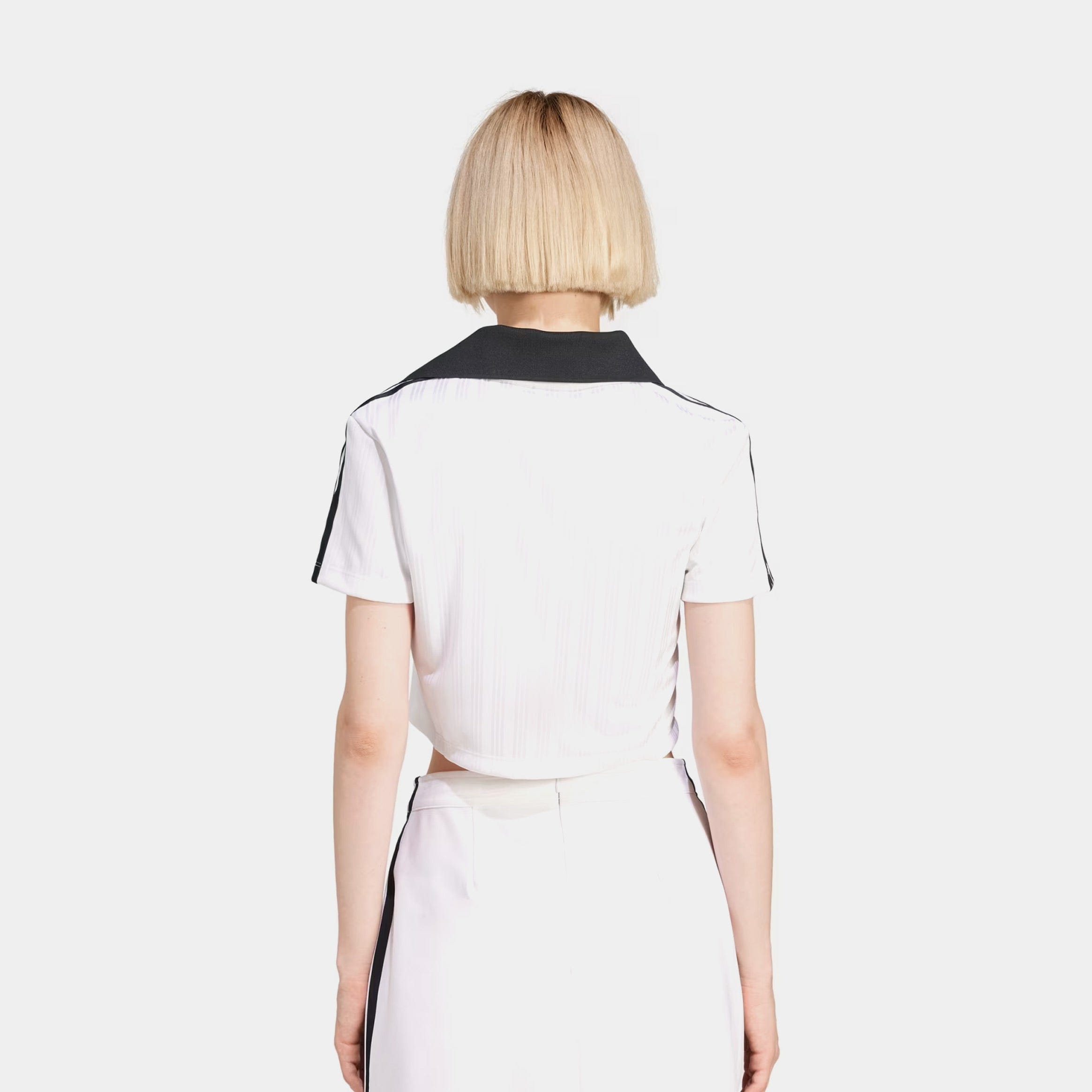 adidas Adicolor Jacquard Crop Polo Womens Short Sleeve Shirt (White)