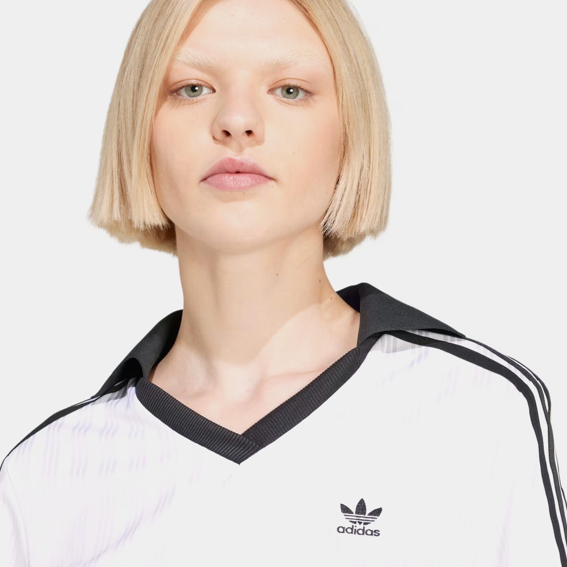 adidas Adicolor Jacquard Crop Polo Womens Short Sleeve Shirt (White)