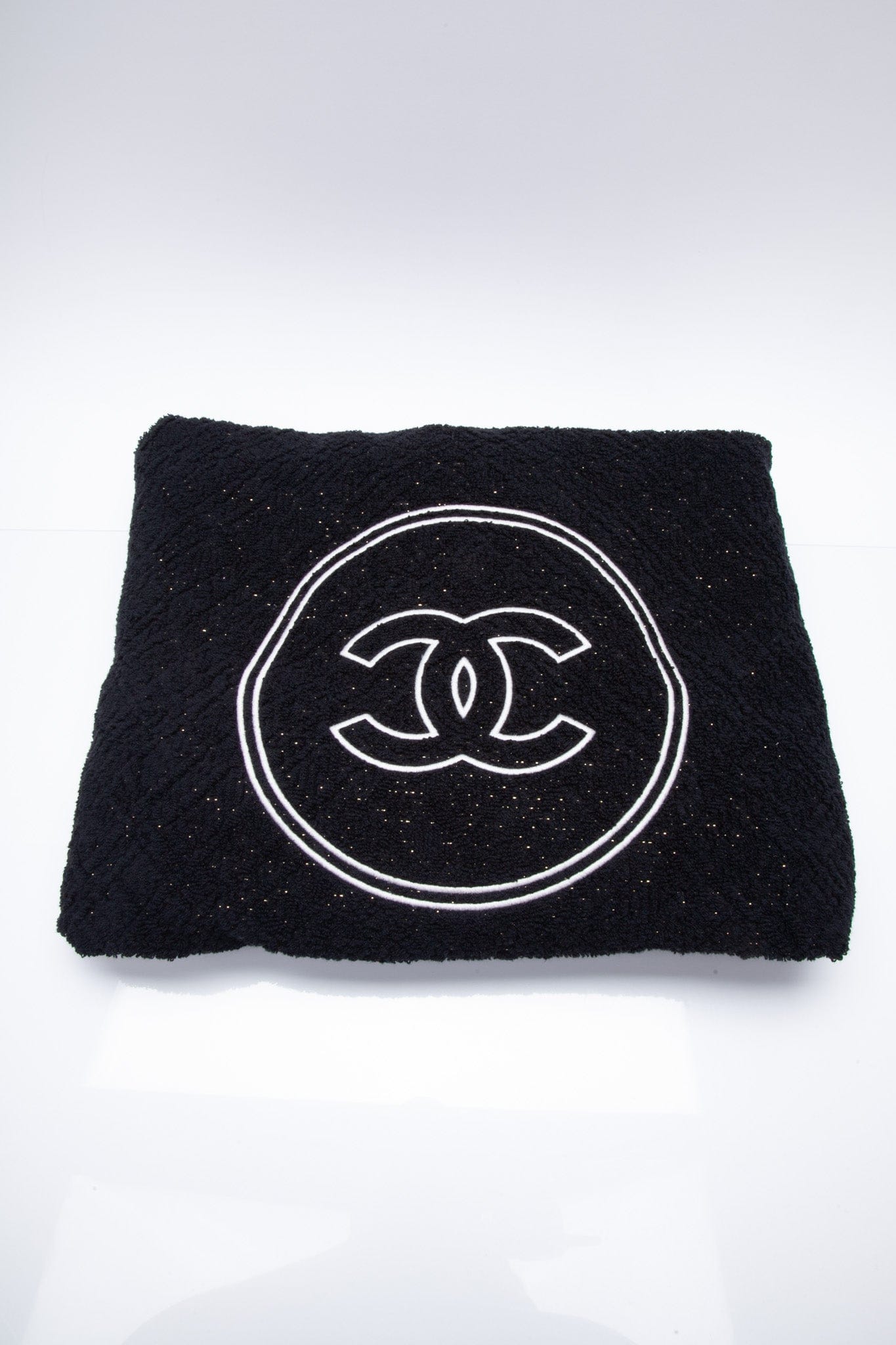 CHANEL CC Logo Black Beach Towel