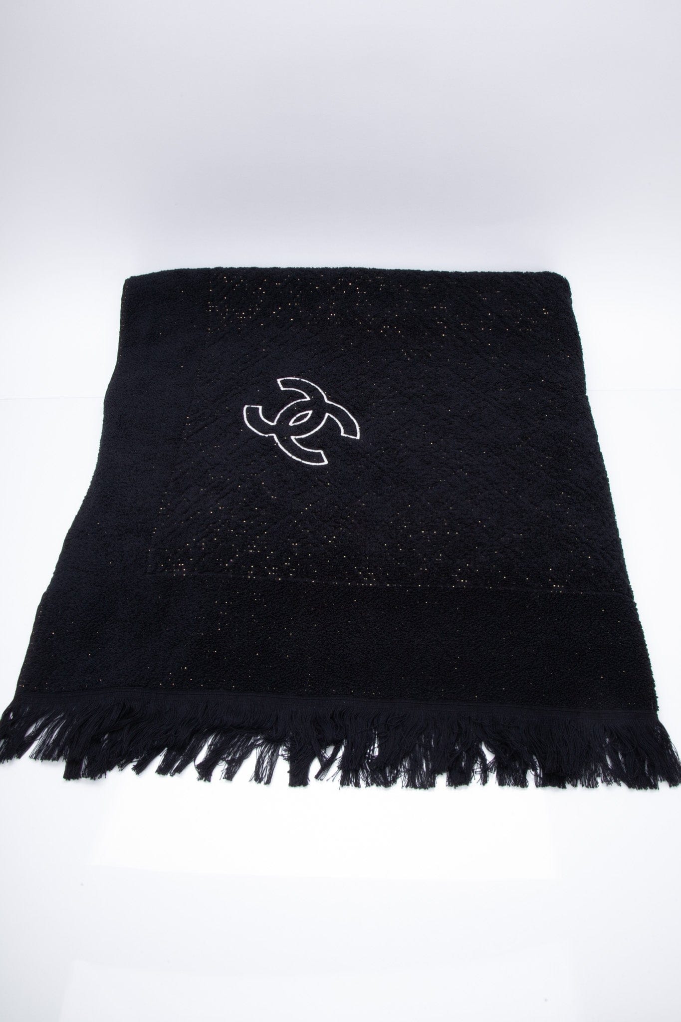 CHANEL CC Logo Black Beach Towel